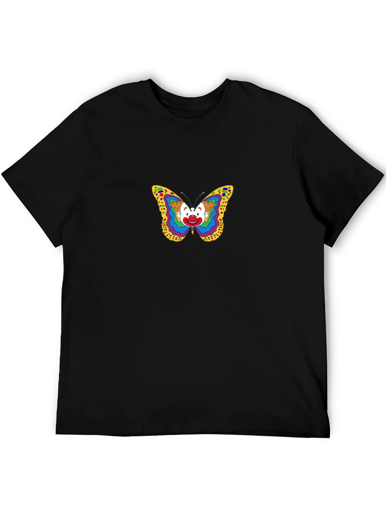 Clown Butterfly Graphic Tee - Black Cotton T-Shirt