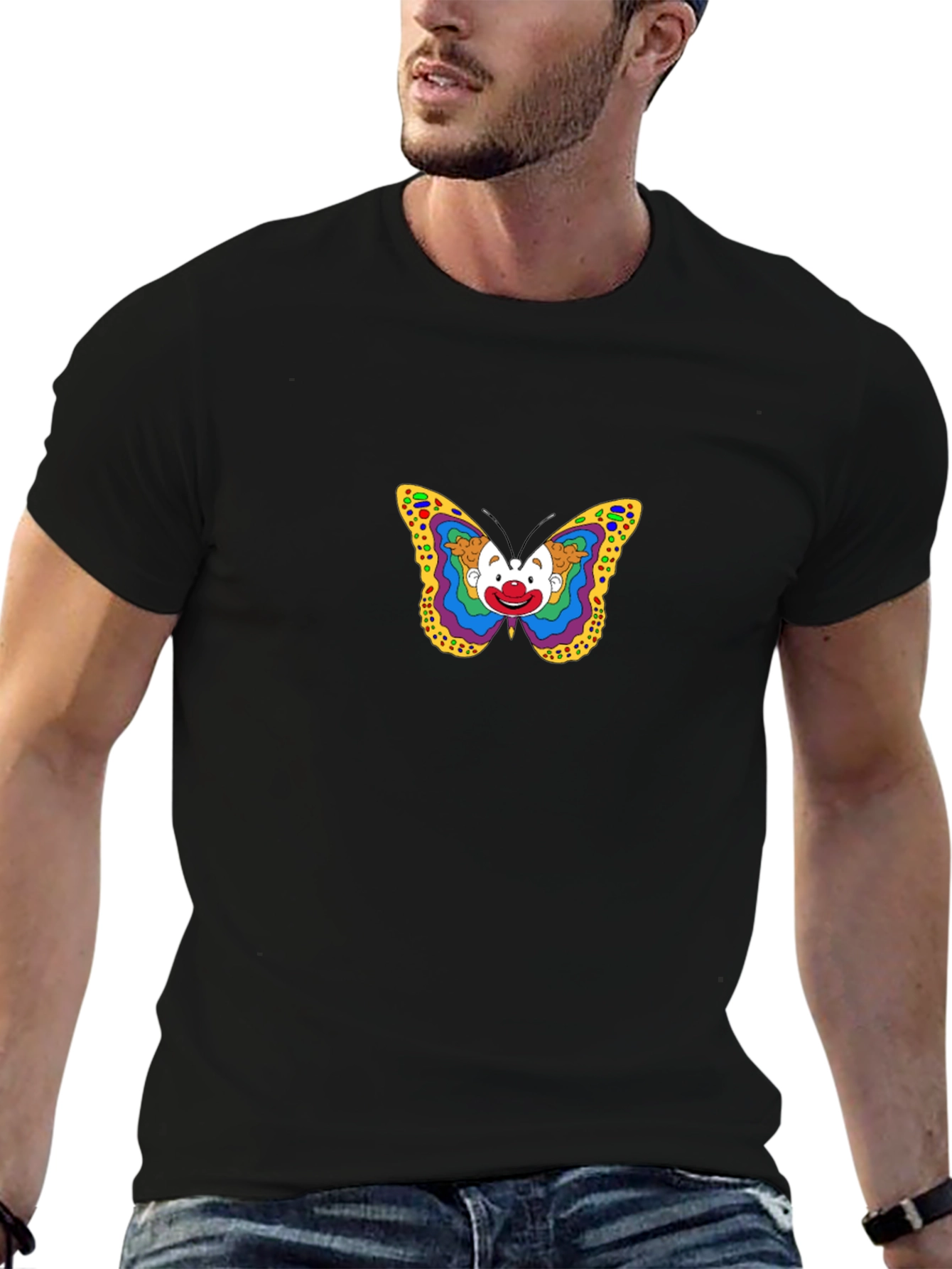 Clown Butterfly Graphic Tee - Black Cotton T-Shirt