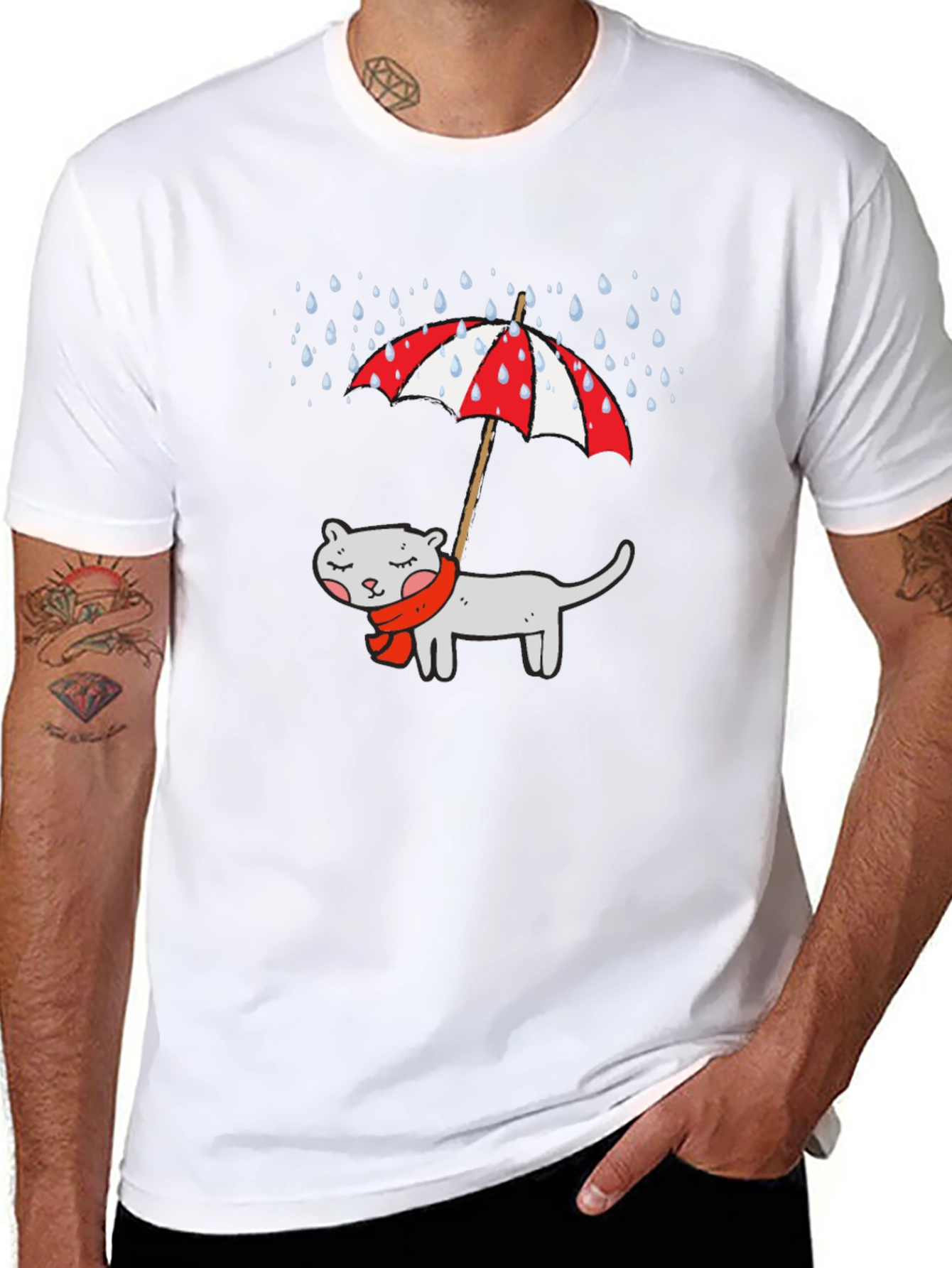 Cat Under Umbrella Graphic T-Shirt