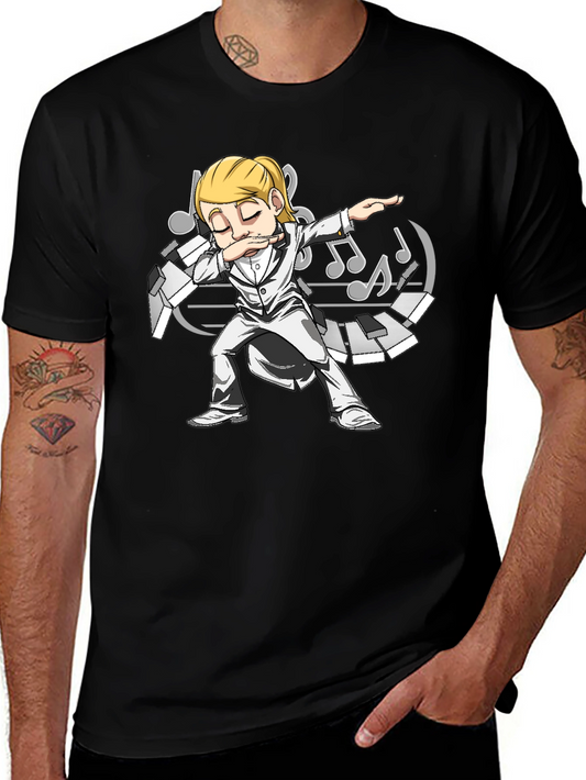 Dabbing Musician Graphic T-Shirt - Black Cotton Tee