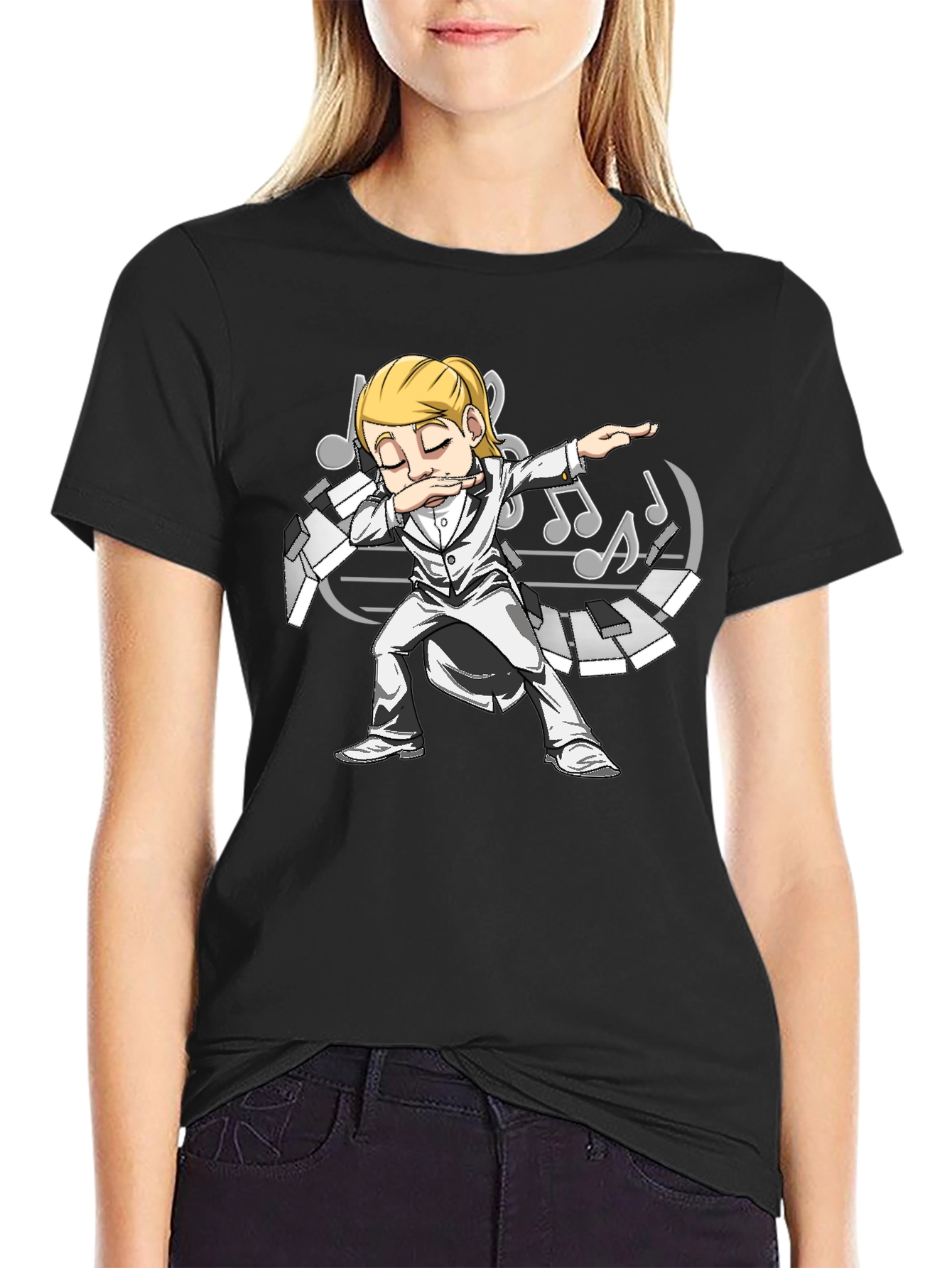 Dabbing Musician Graphic T-Shirt - Black Cotton Tee