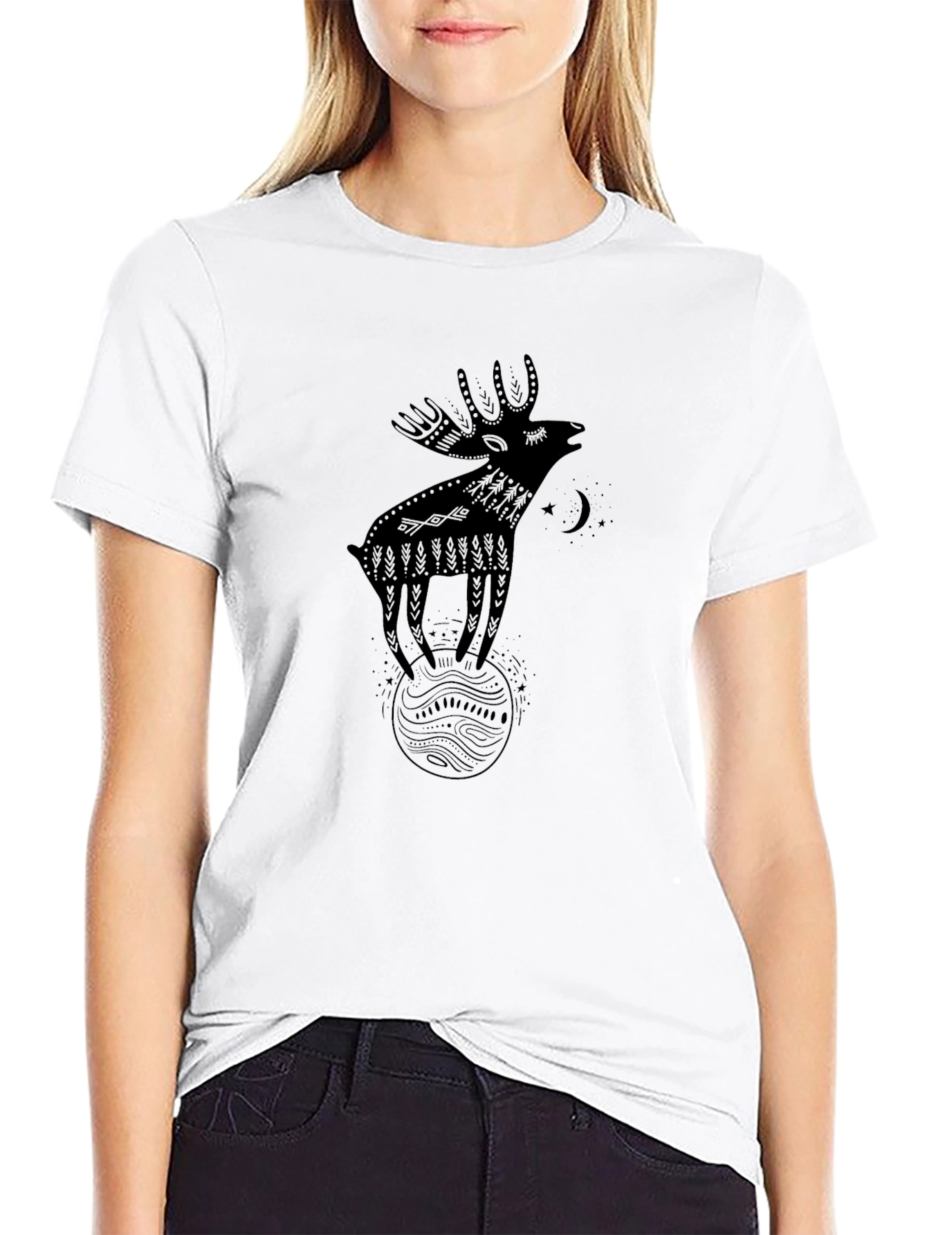 Whimsical Moose Graphic Tee - Black