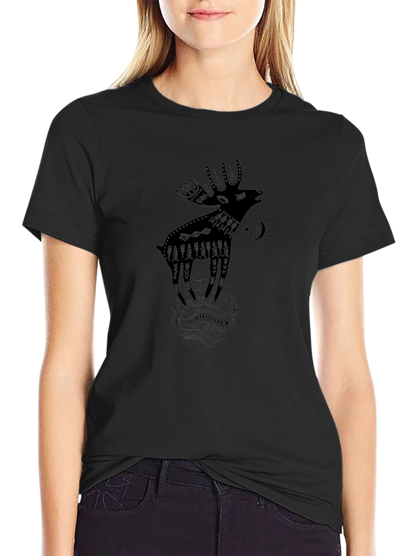 Whimsical Moose Graphic Tee - Black
