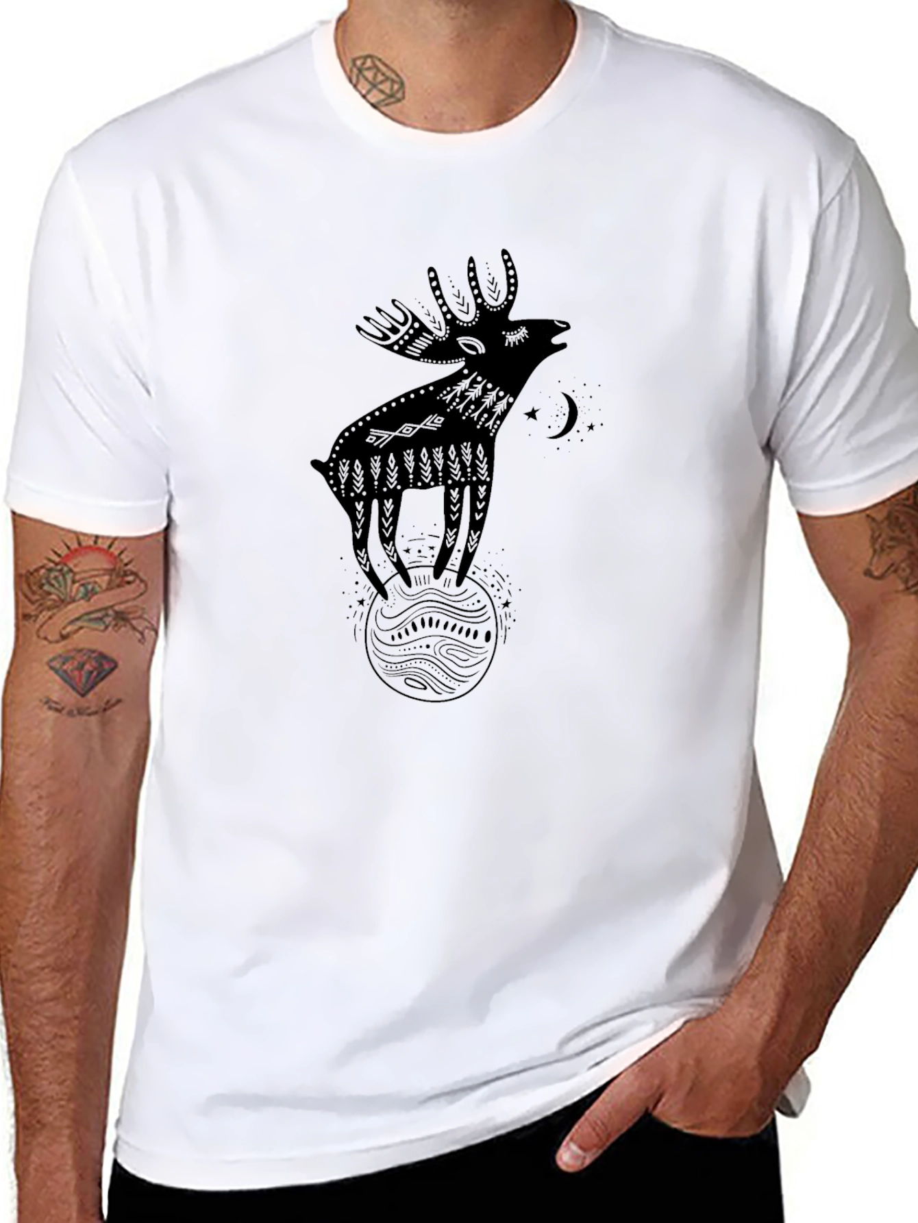 Whimsical Moose Graphic Tee - Black