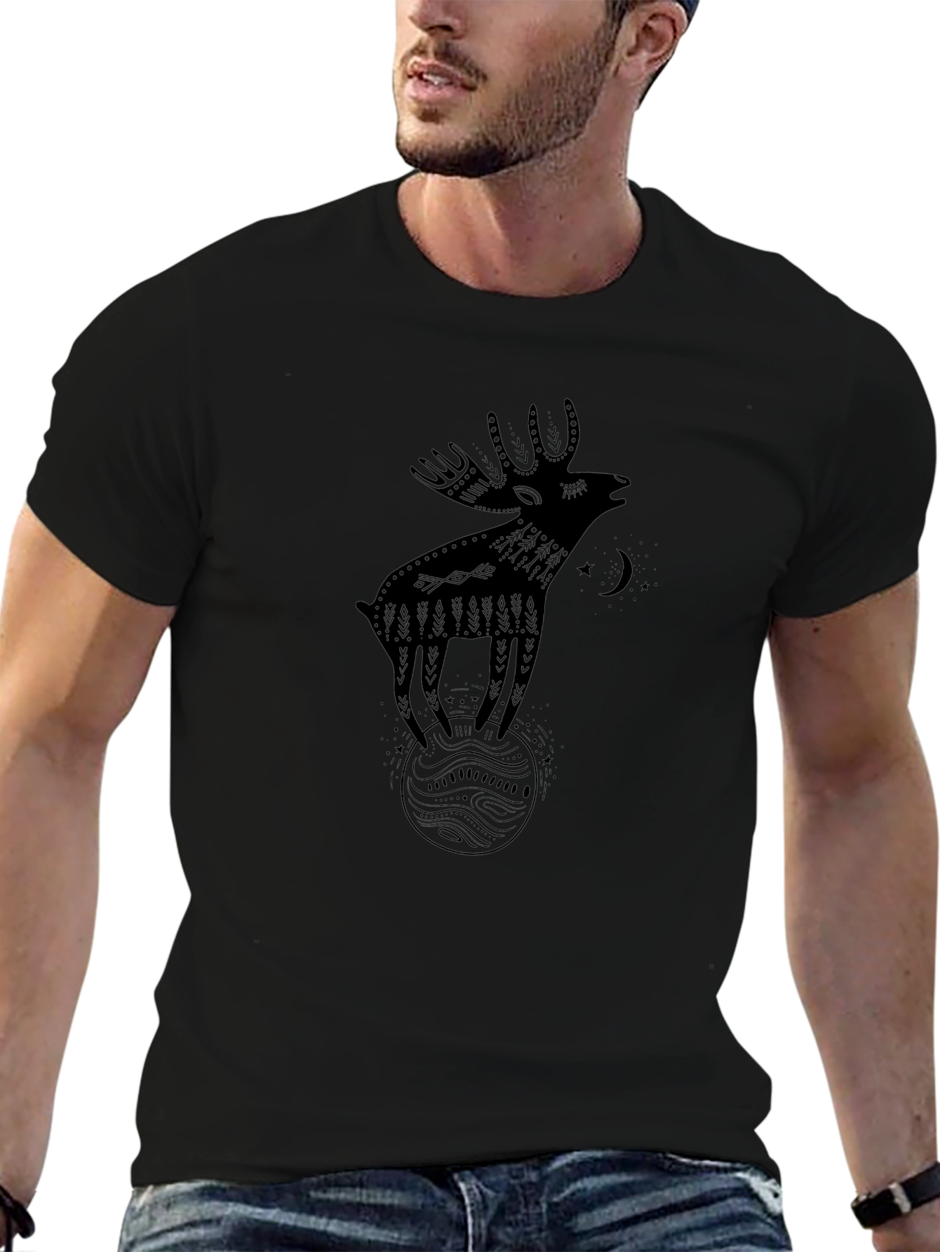 Whimsical Moose Graphic Tee - Black