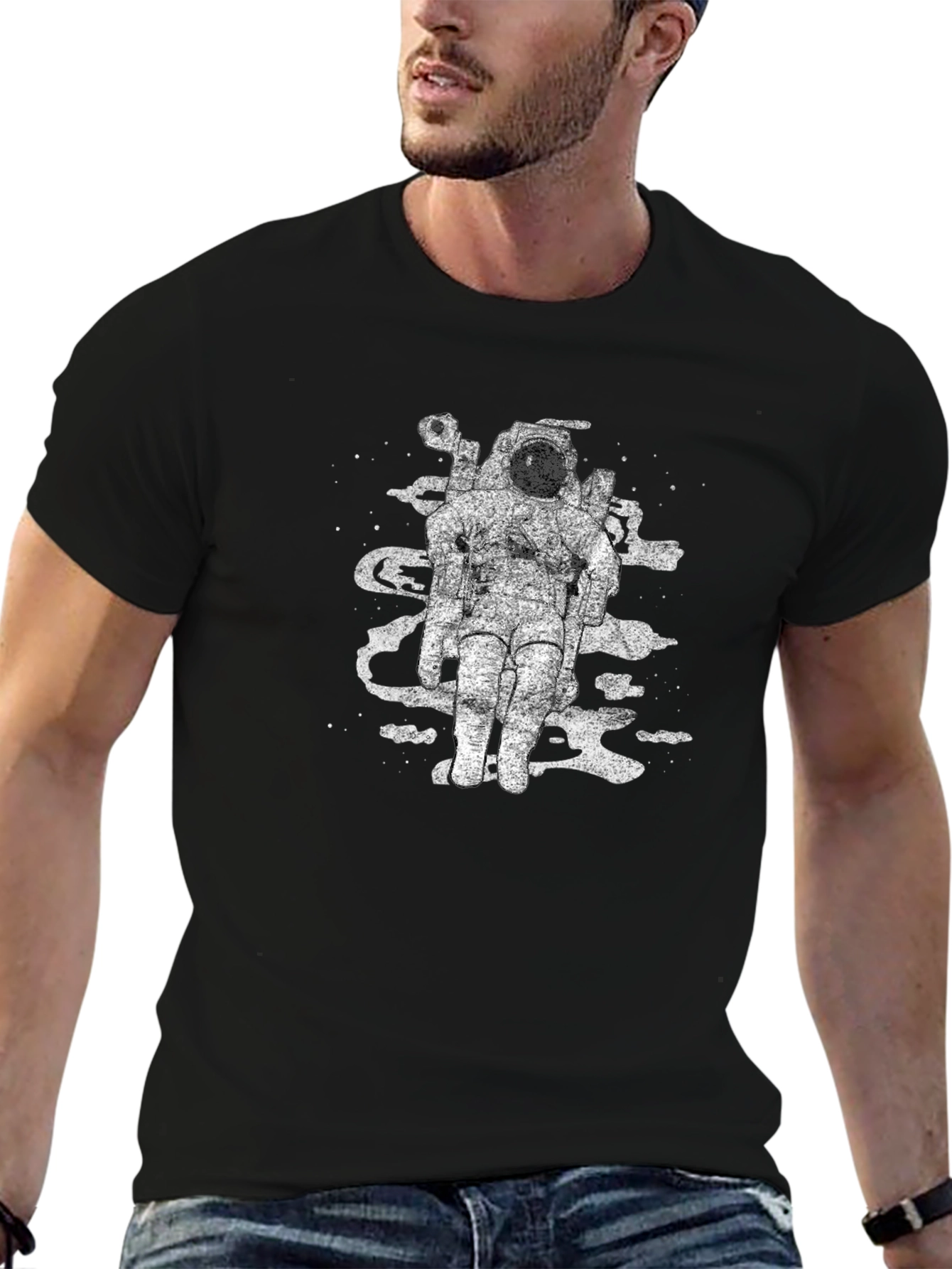 Astronaut Space Art Black T-Shirt