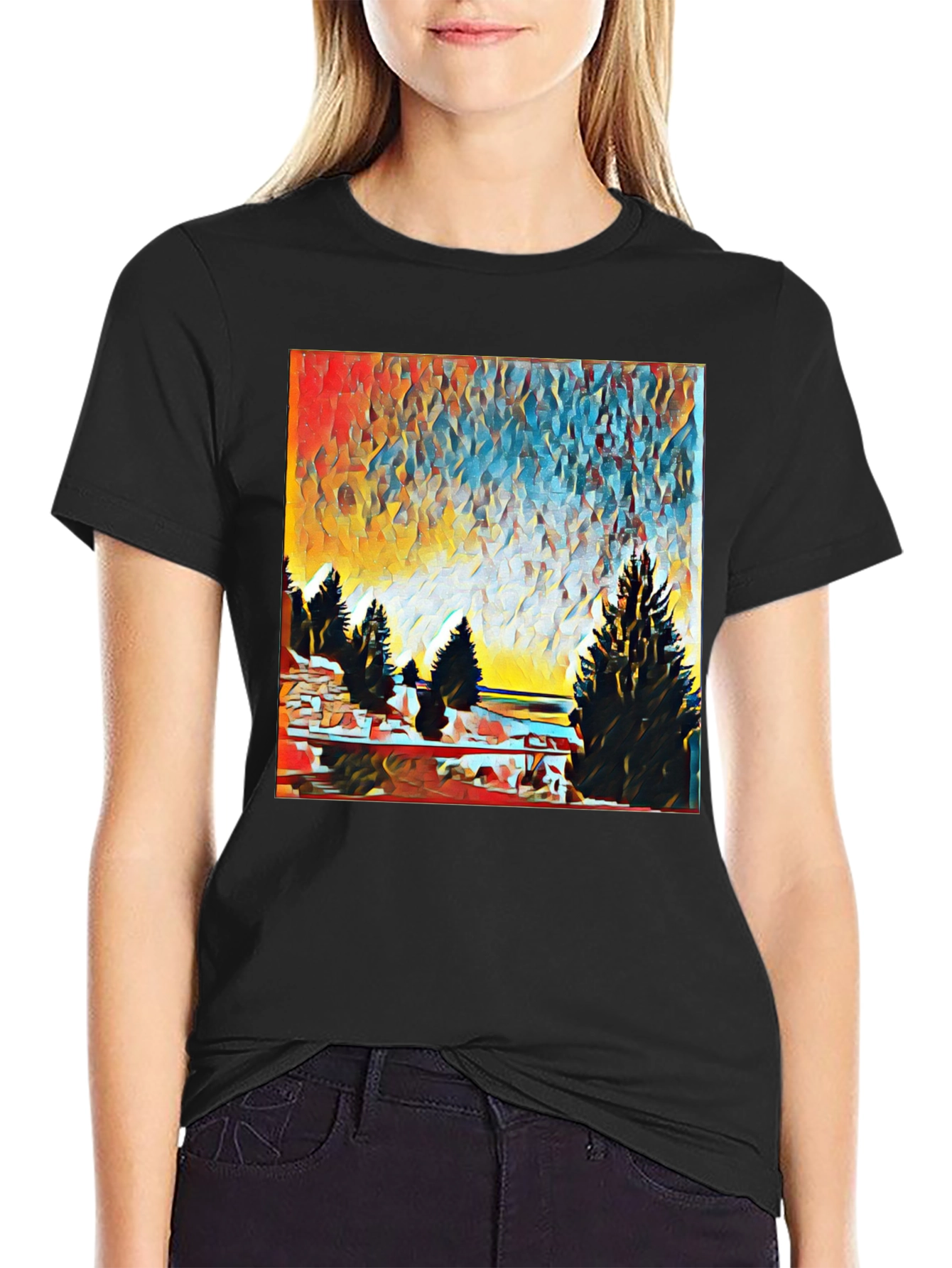Abstract Landscape Print T-Shirt