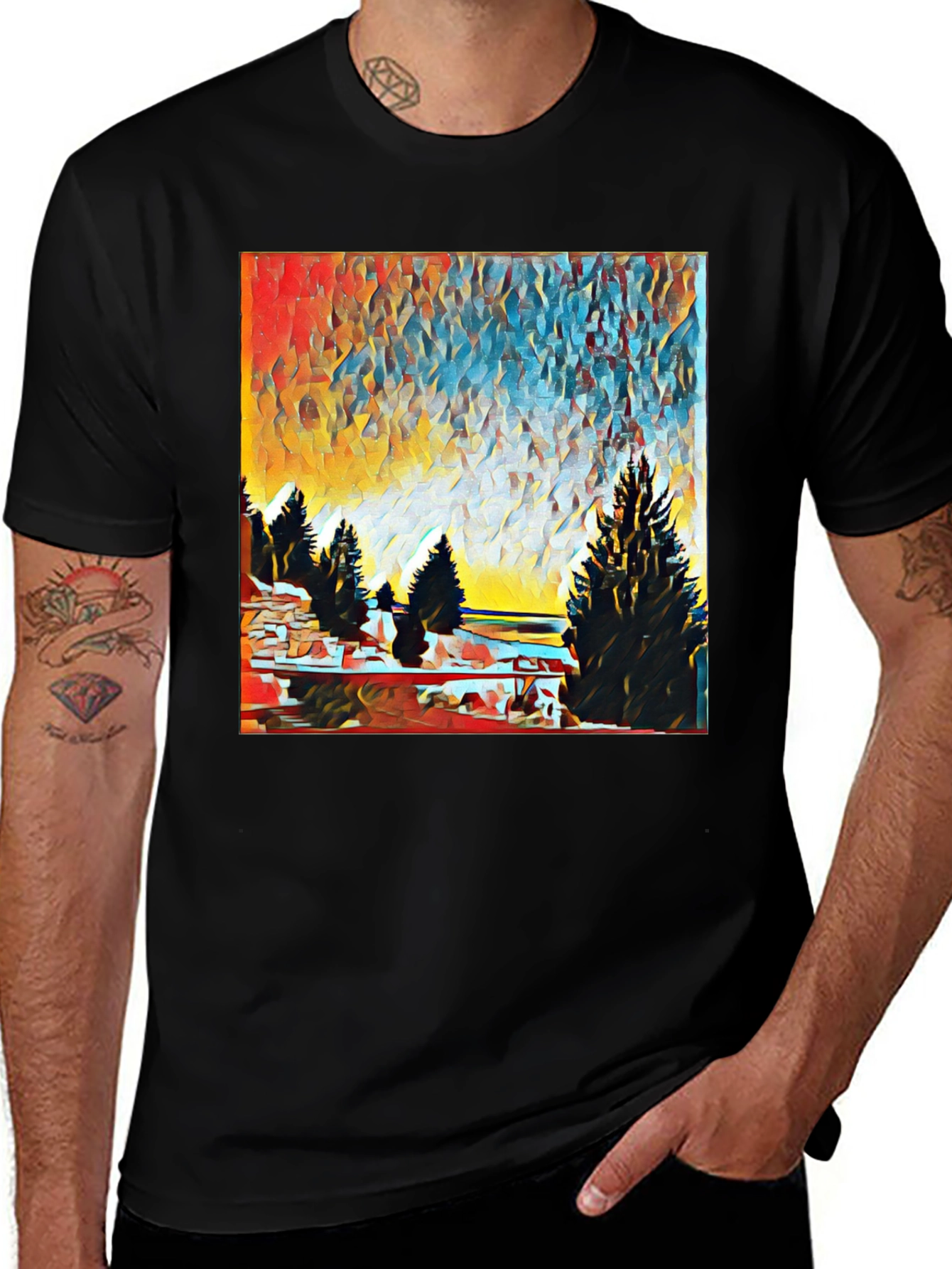 Abstract Landscape Print T-Shirt