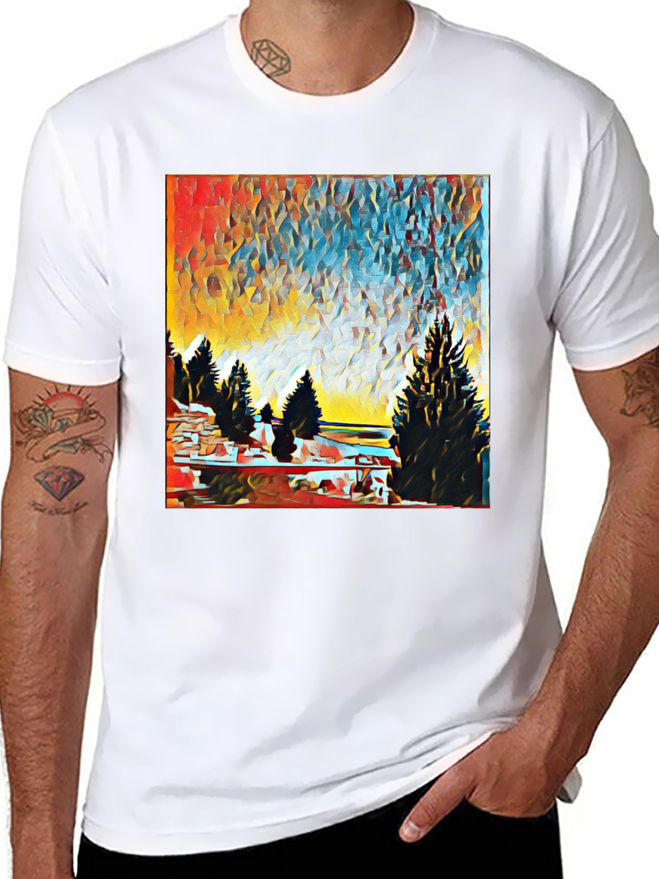 Abstract Landscape Print T-Shirt
