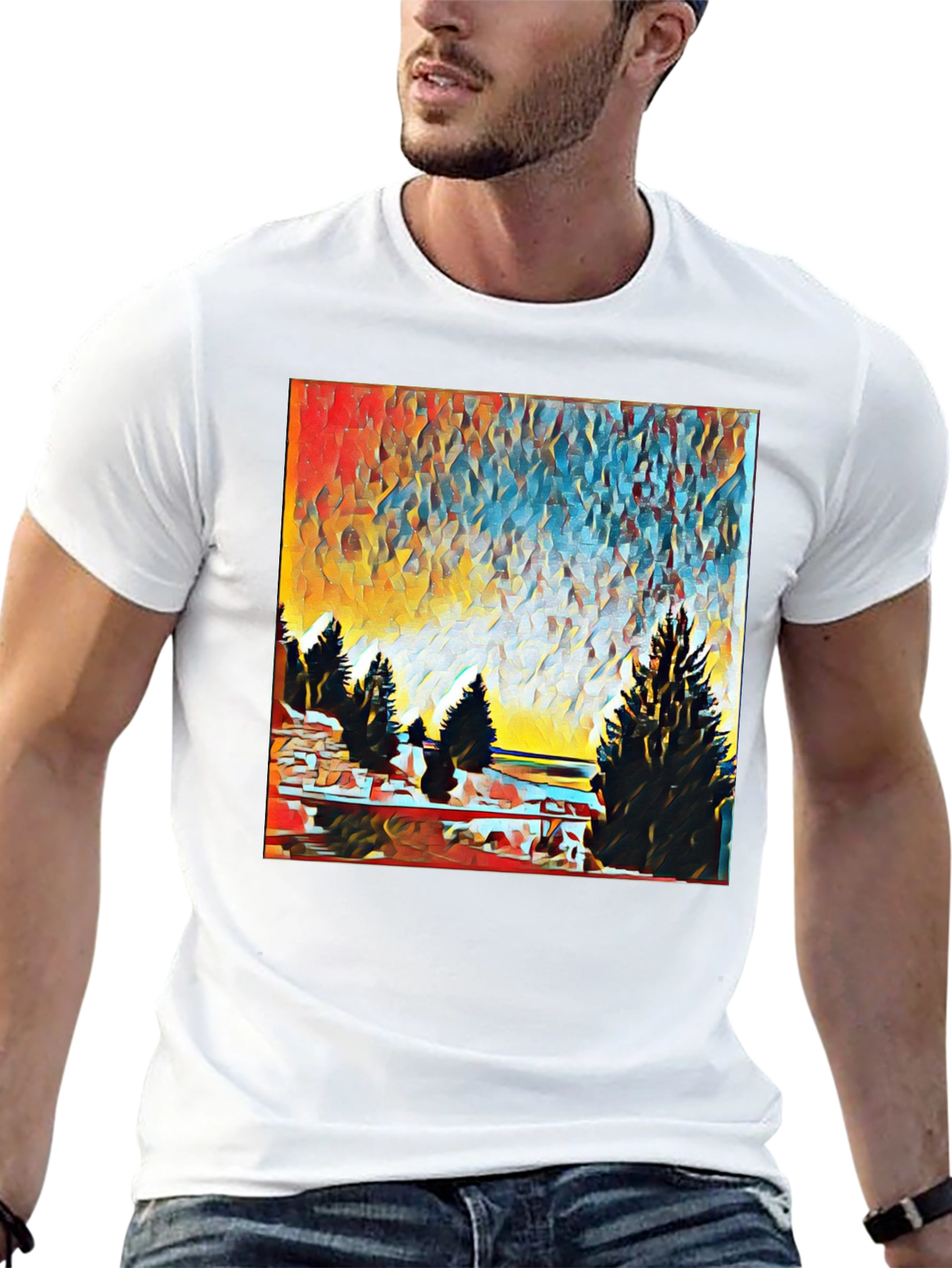 Abstract Landscape Print T-Shirt