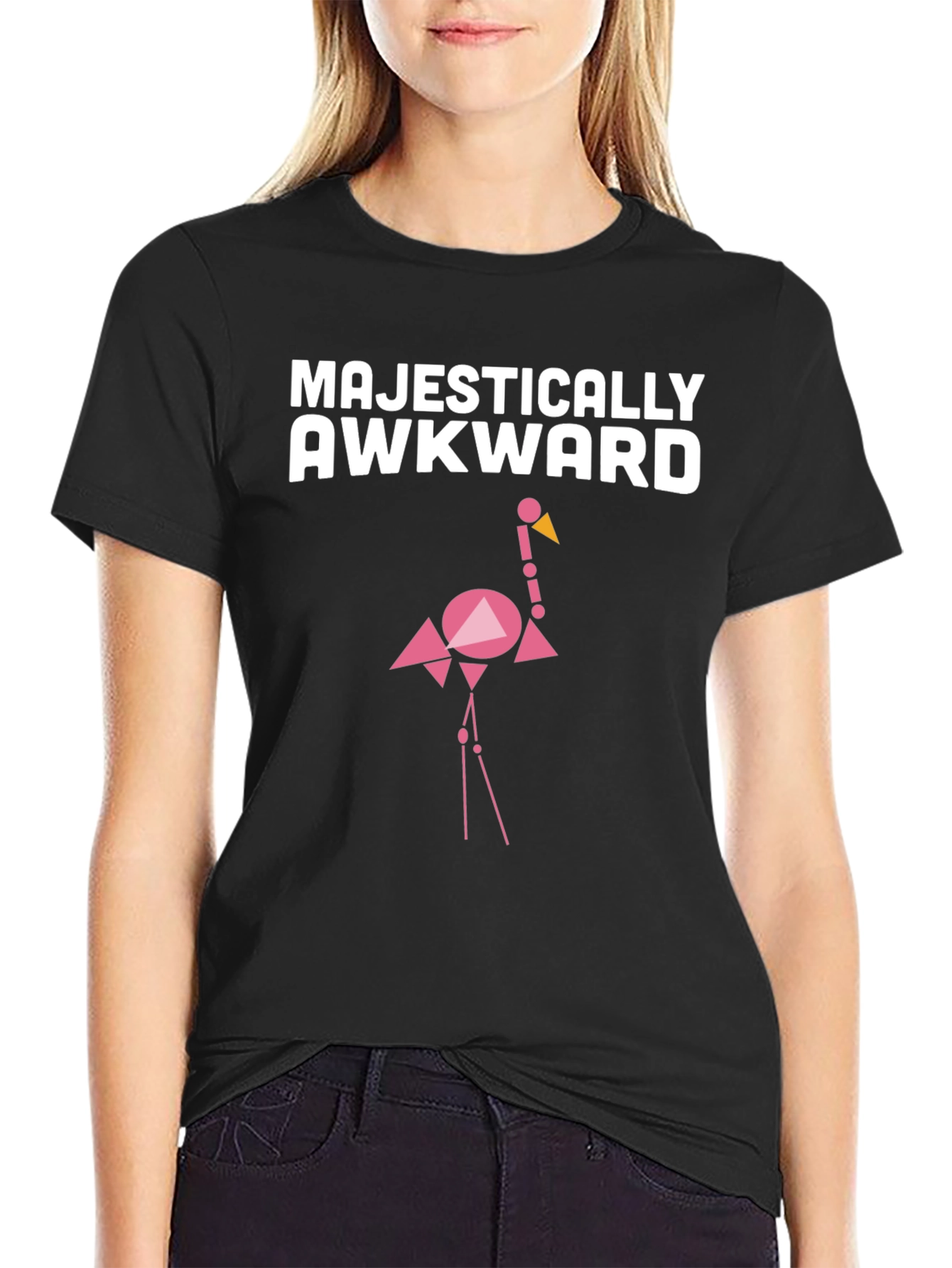 Majestically Awkward Graphic Tee - Geometric Flamingo Design