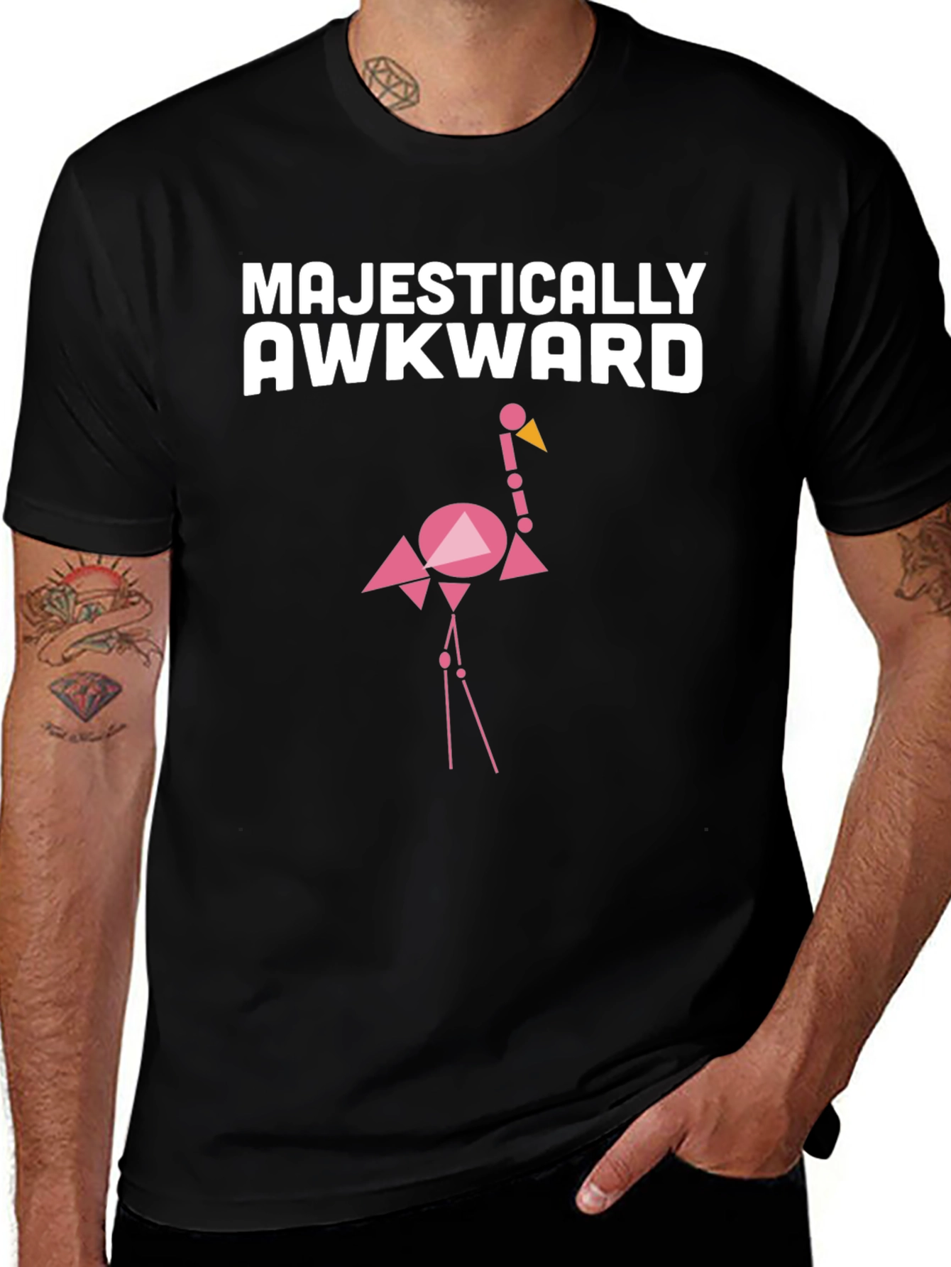 Majestically Awkward Graphic Tee - Geometric Flamingo Design