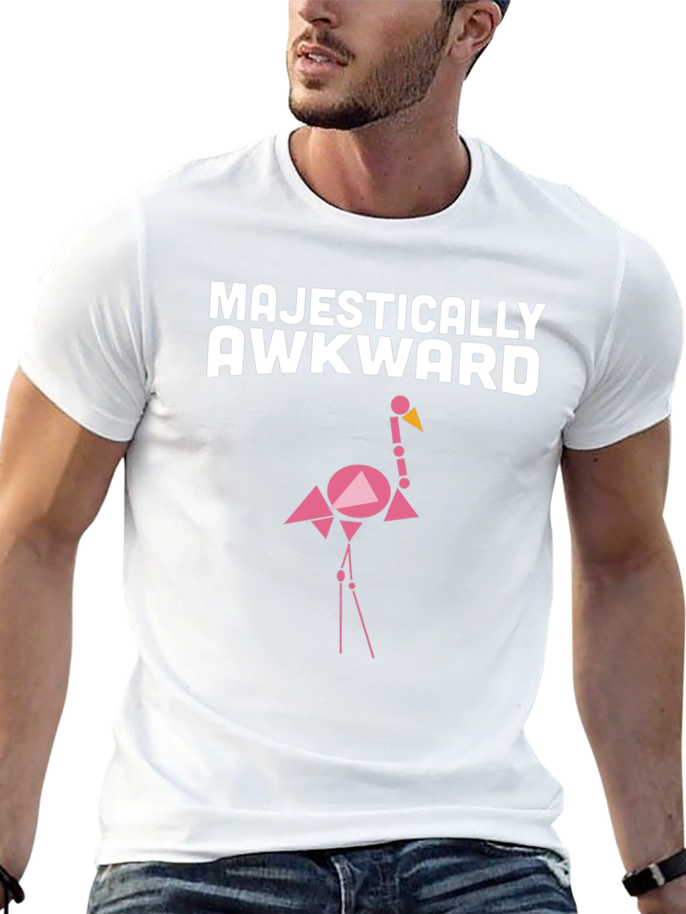 Majestically Awkward Graphic Tee - Geometric Flamingo Design