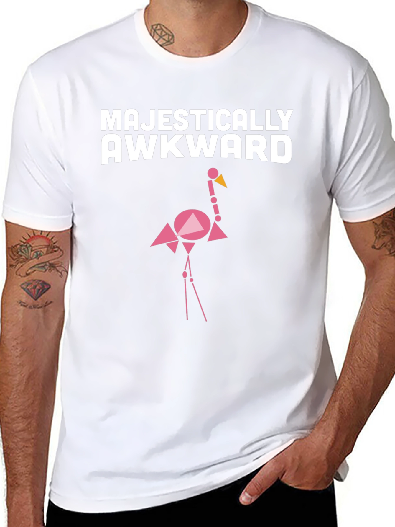 Majestically Awkward Graphic Tee - Geometric Flamingo Design