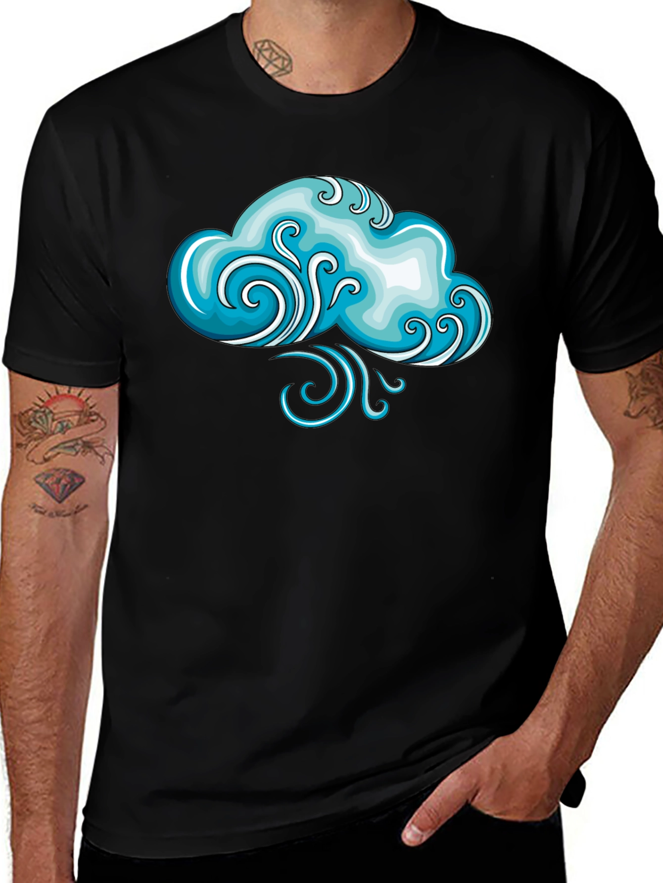 Whimsical Weather Cloud Graphic Tee - Black