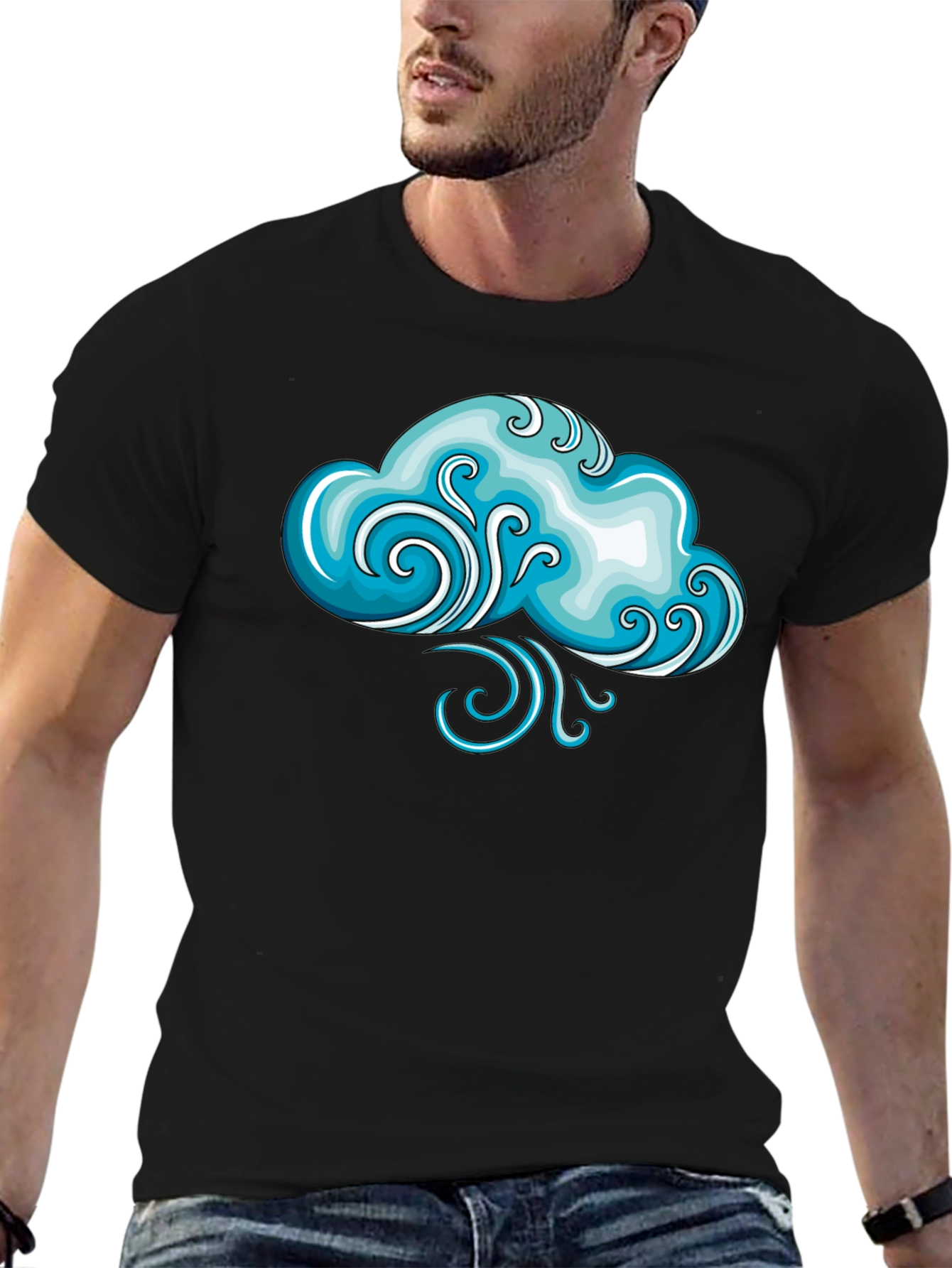 Whimsical Weather Cloud Graphic Tee - Black