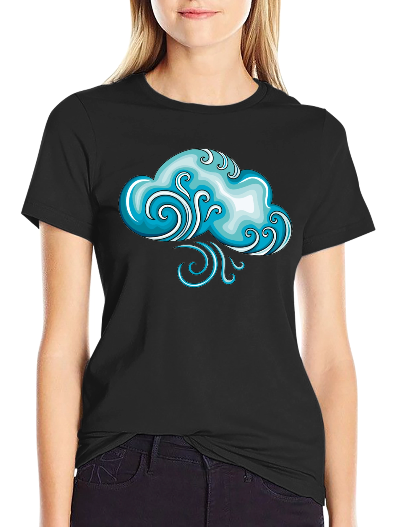 Whimsical Weather Cloud Graphic Tee - Black