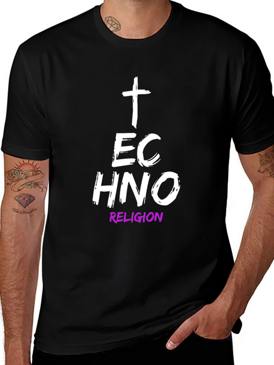 Techno Religion Graphic Tee - Black Cotton T-Shirt
