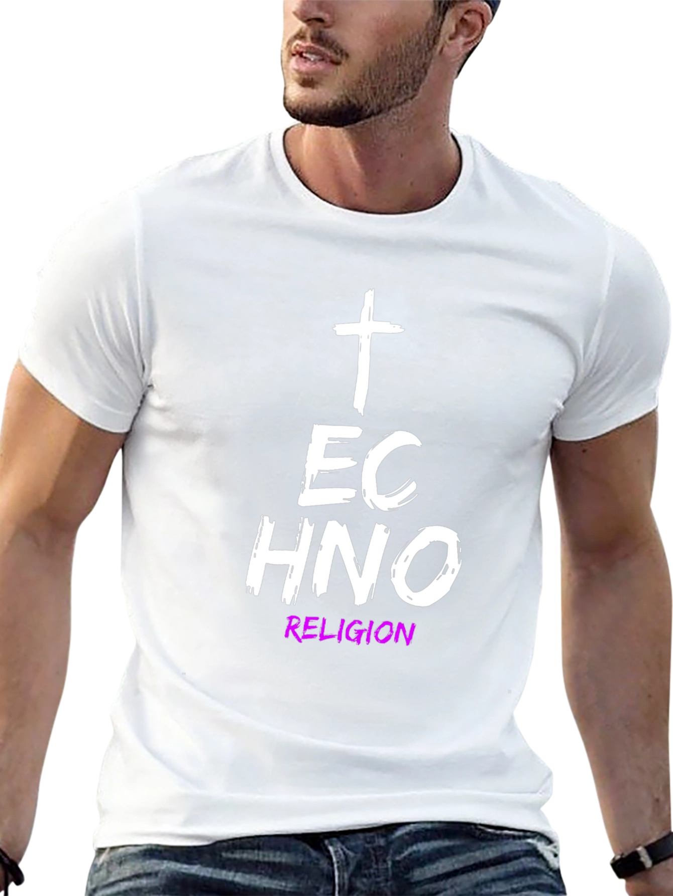 Techno Religion Graphic Tee - Black Cotton T-Shirt