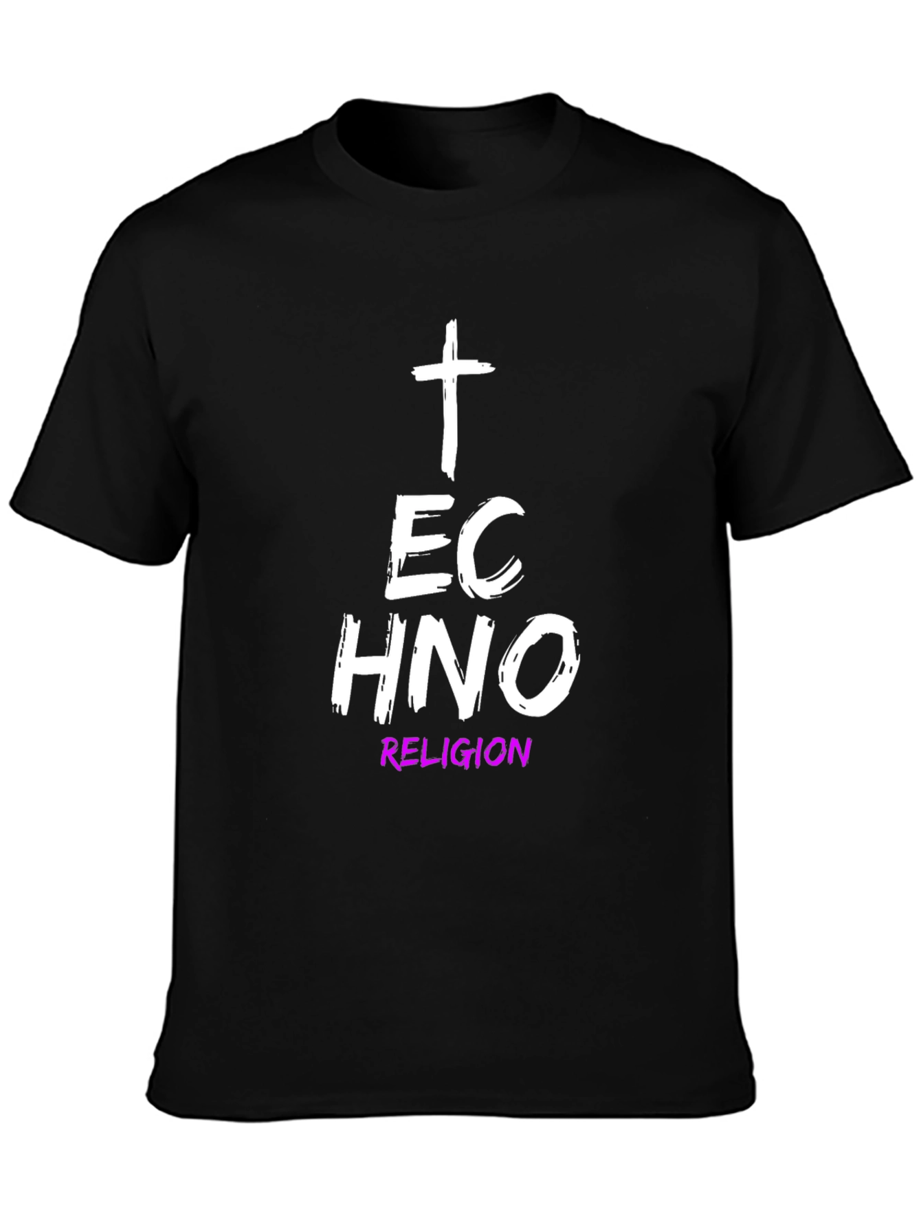 Techno Religion Graphic Tee - Black Cotton T-Shirt