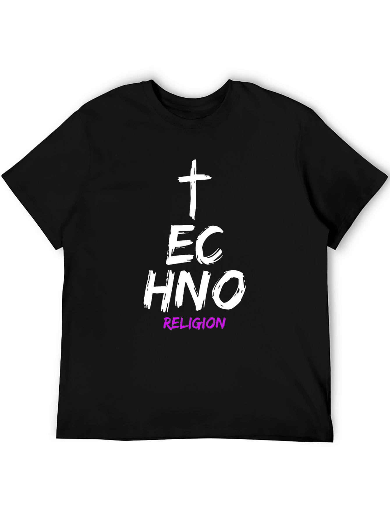 Techno Religion Graphic Tee - Black Cotton T-Shirt