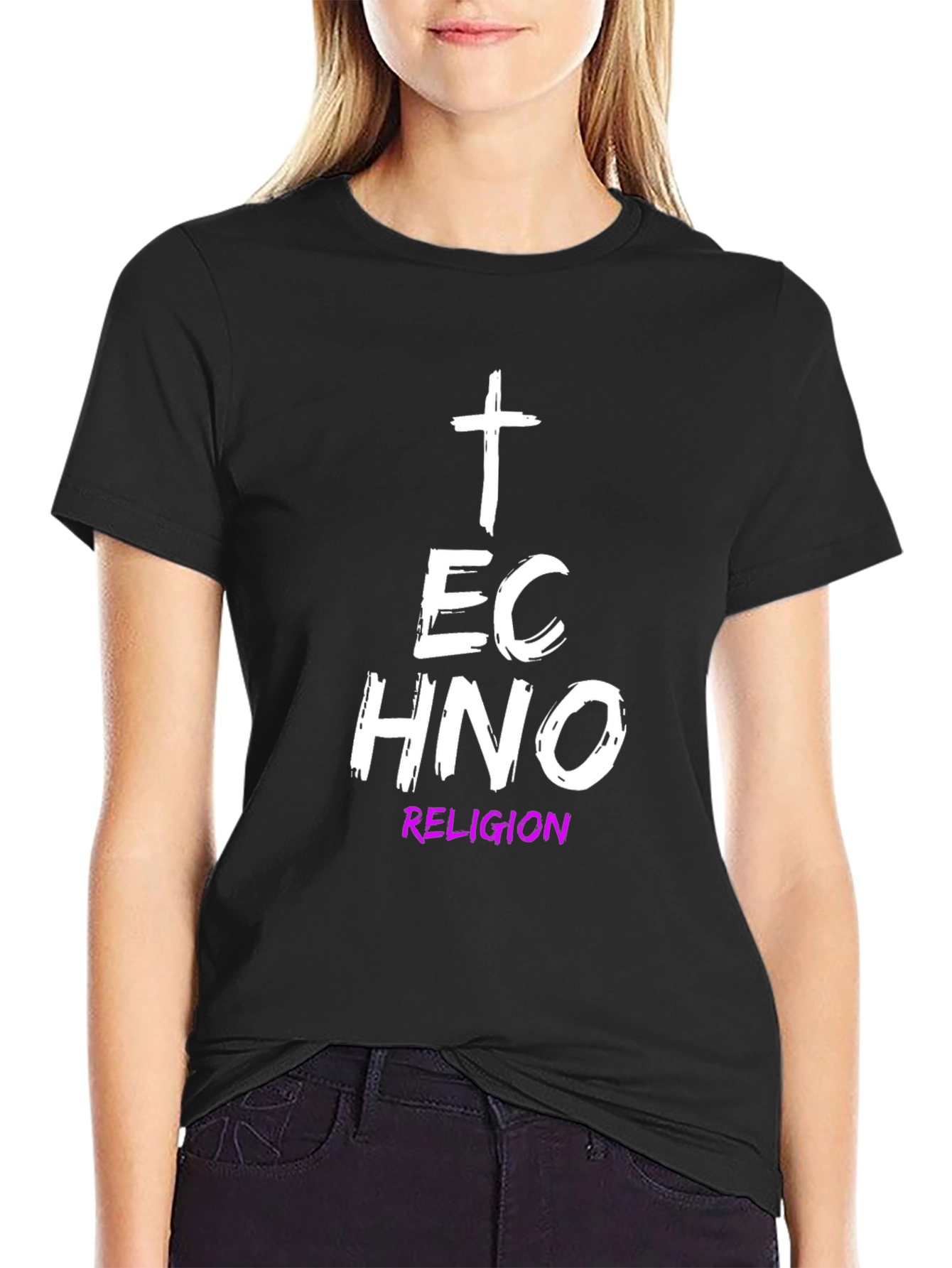 Techno Religion Graphic Tee - Black Cotton T-Shirt