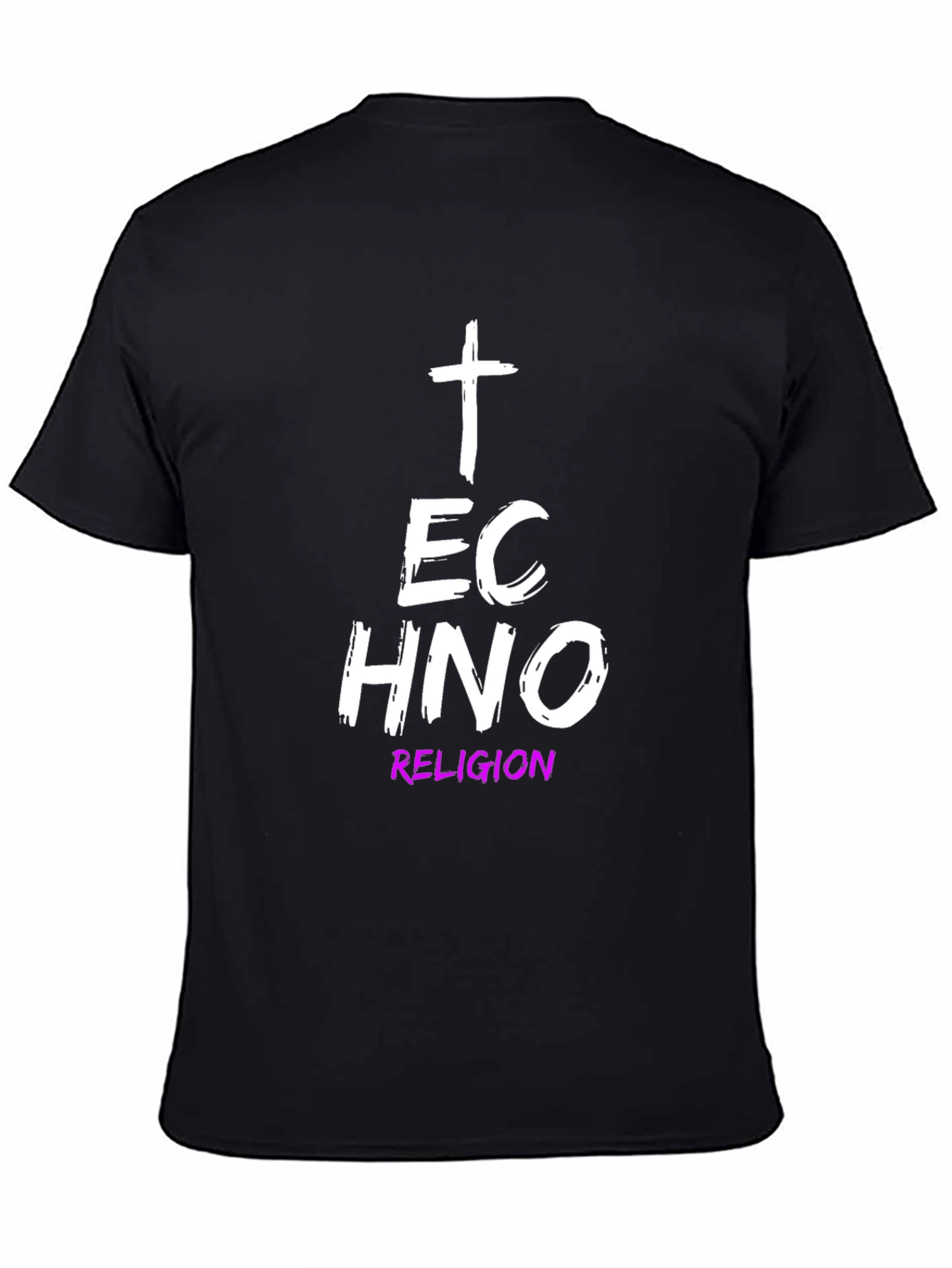 Techno Religion Graphic Tee - Black Cotton T-Shirt