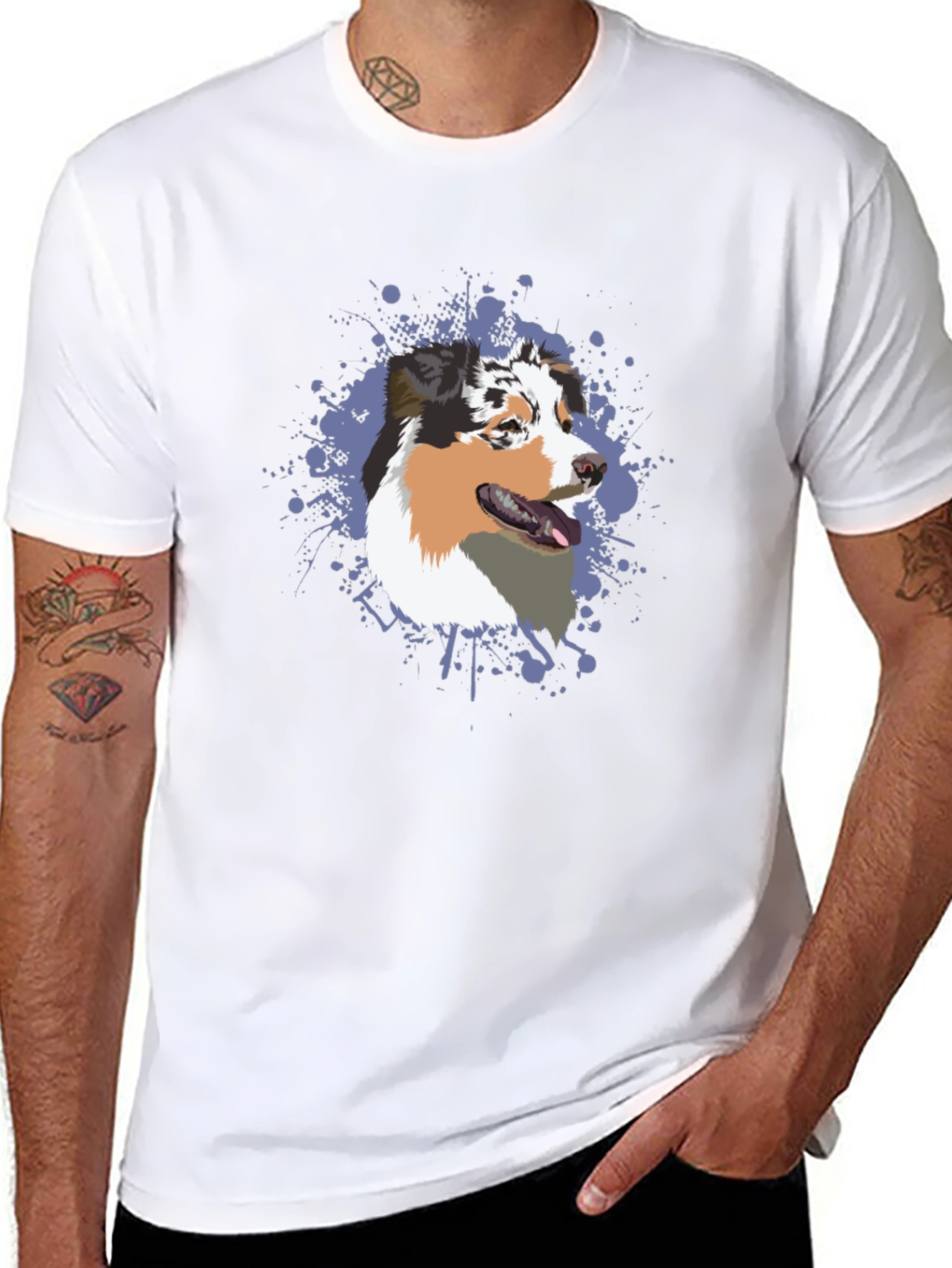 Dog Lovers Tee: Australian Shepherd Splash Design