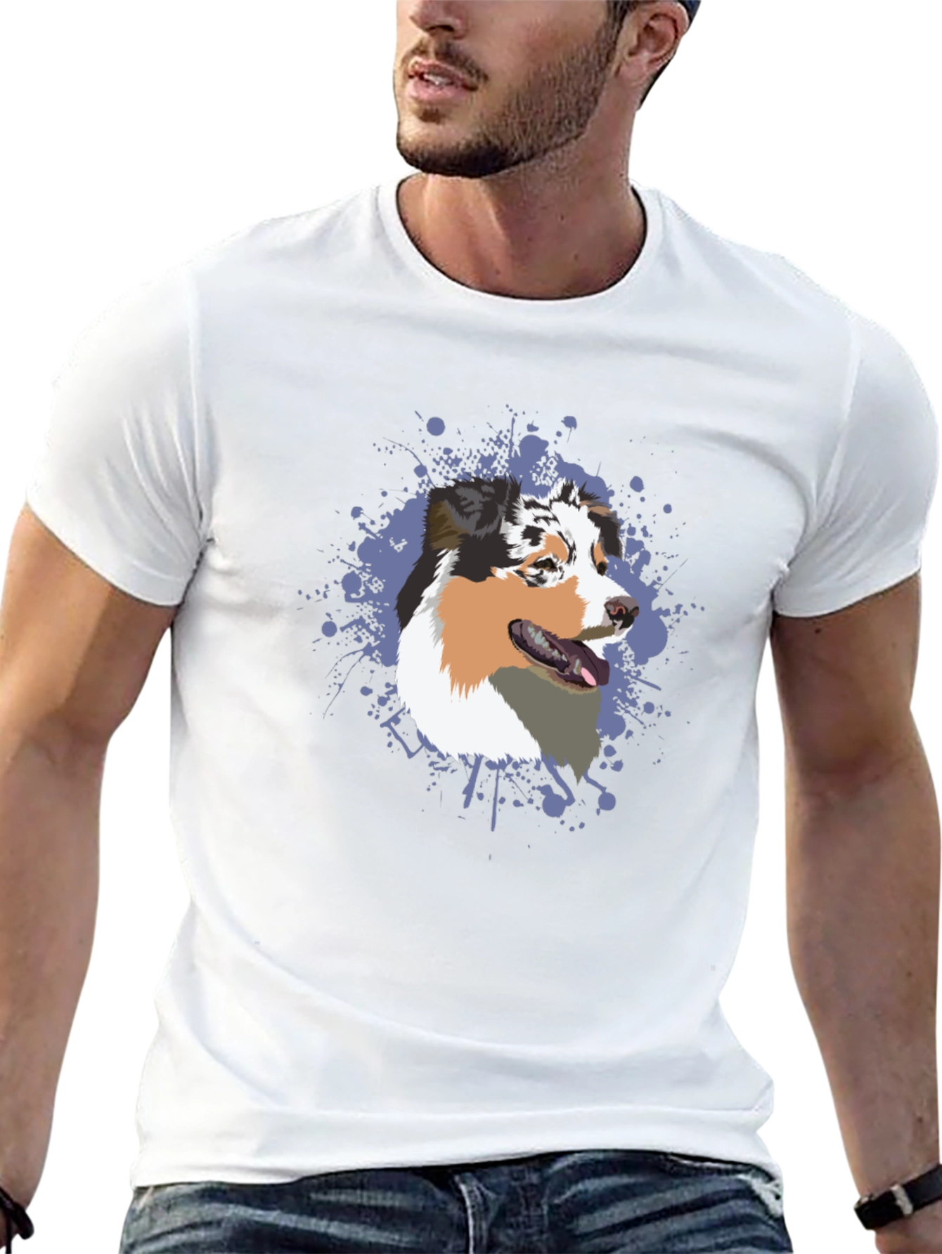 Dog Lovers Tee: Australian Shepherd Splash Design