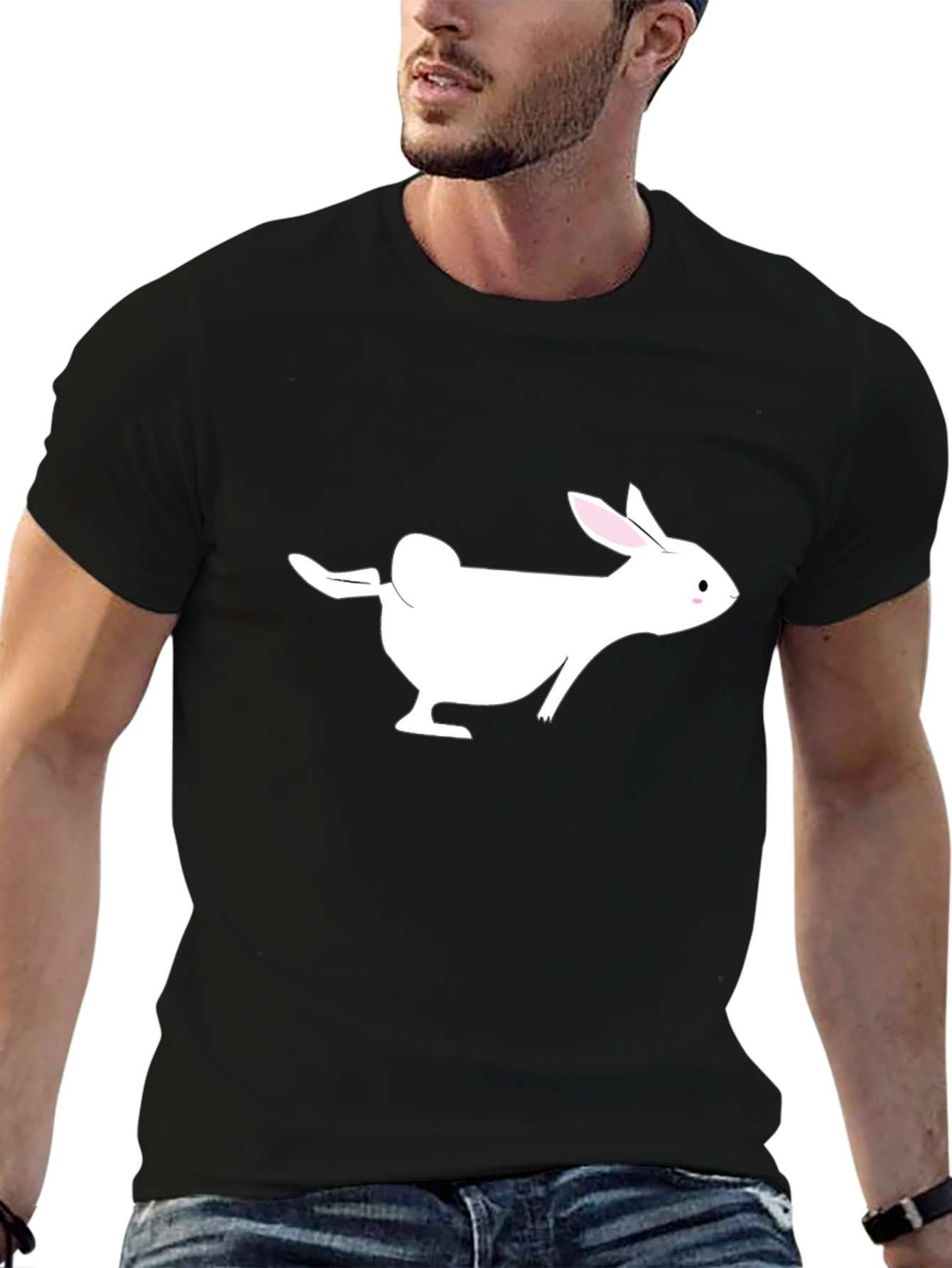 Funny Rabbit Graphic Black T-Shirt