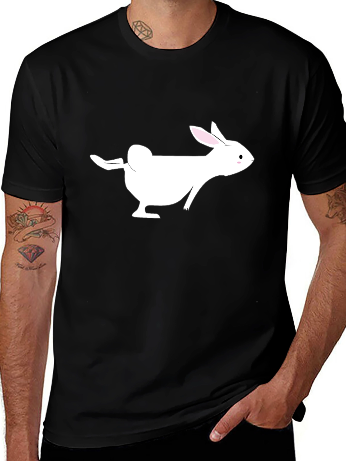 Funny Rabbit Graphic Black T-Shirt