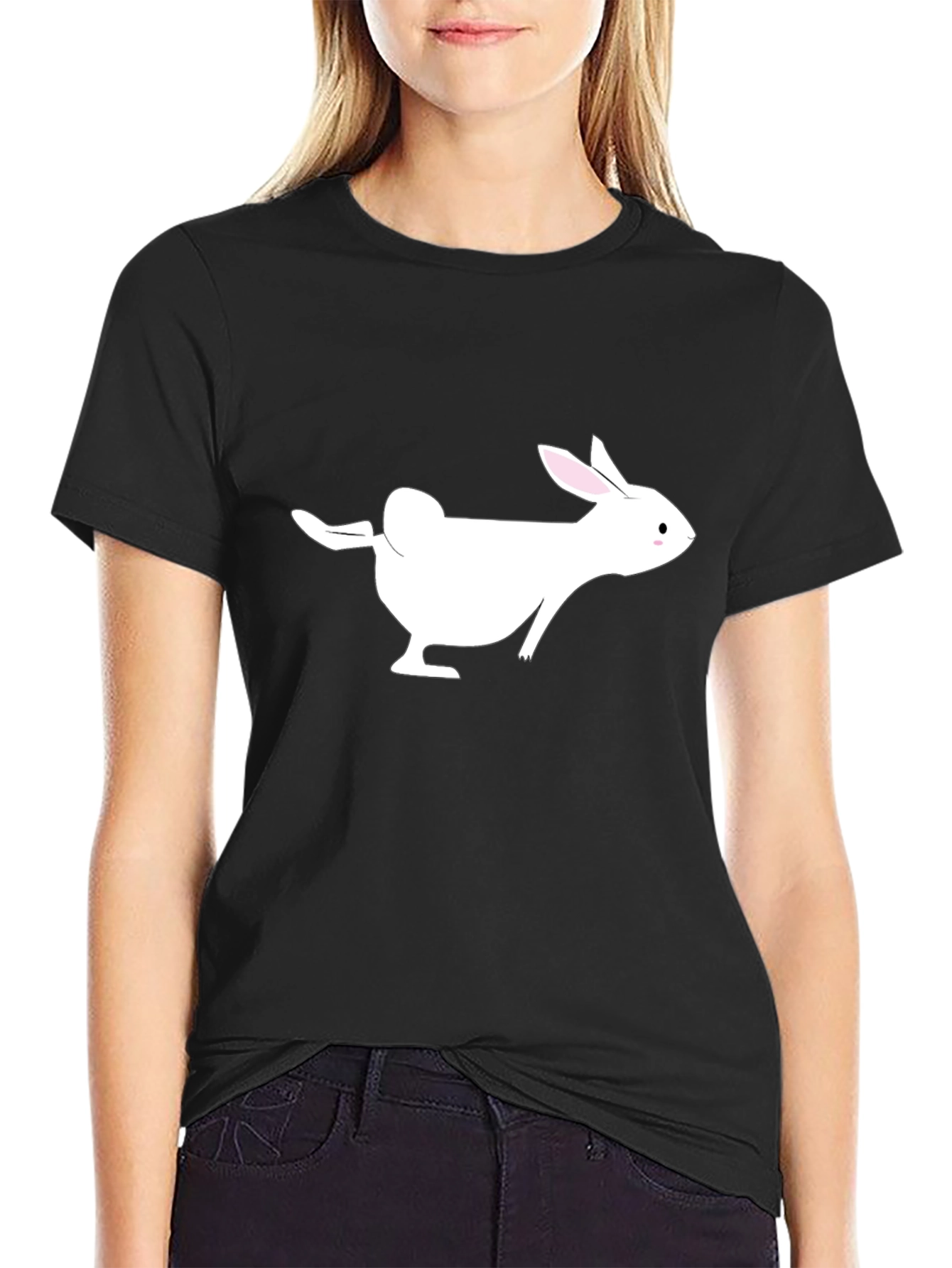 Funny Rabbit Graphic Black T-Shirt
