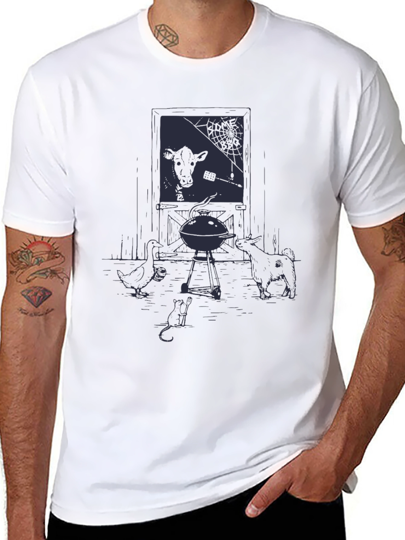 Black Graphic Tee - Backyard BBQ Design