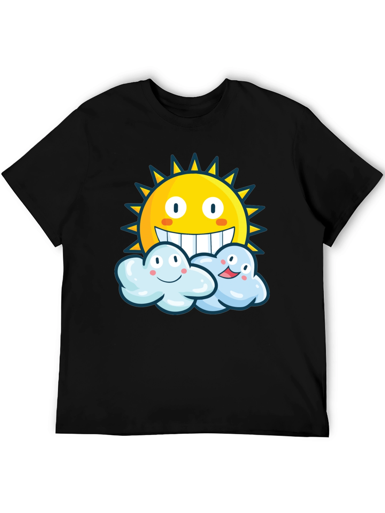 Happy Sun & Clouds Black T-Shirt