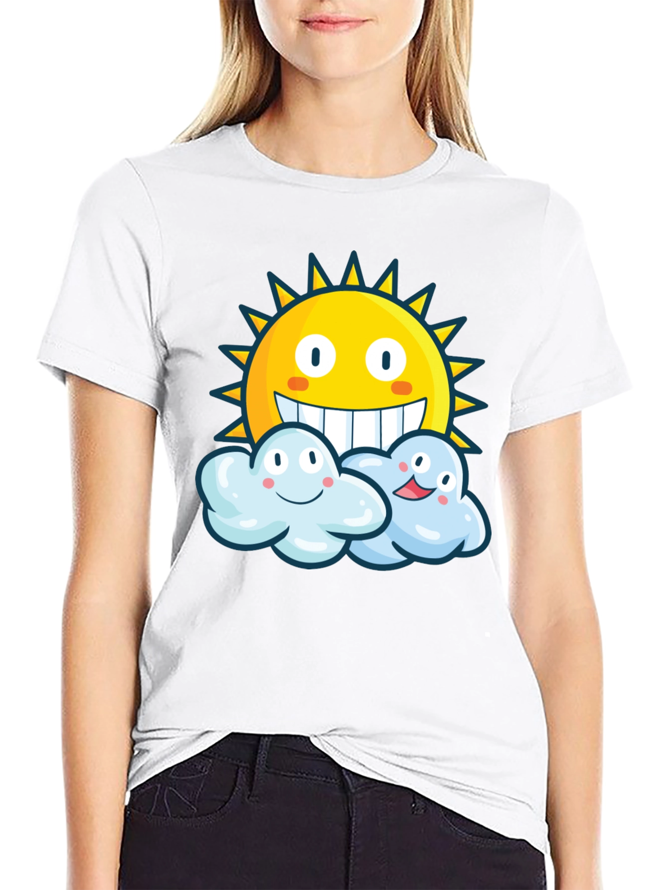 Happy Sun & Clouds Black T-Shirt