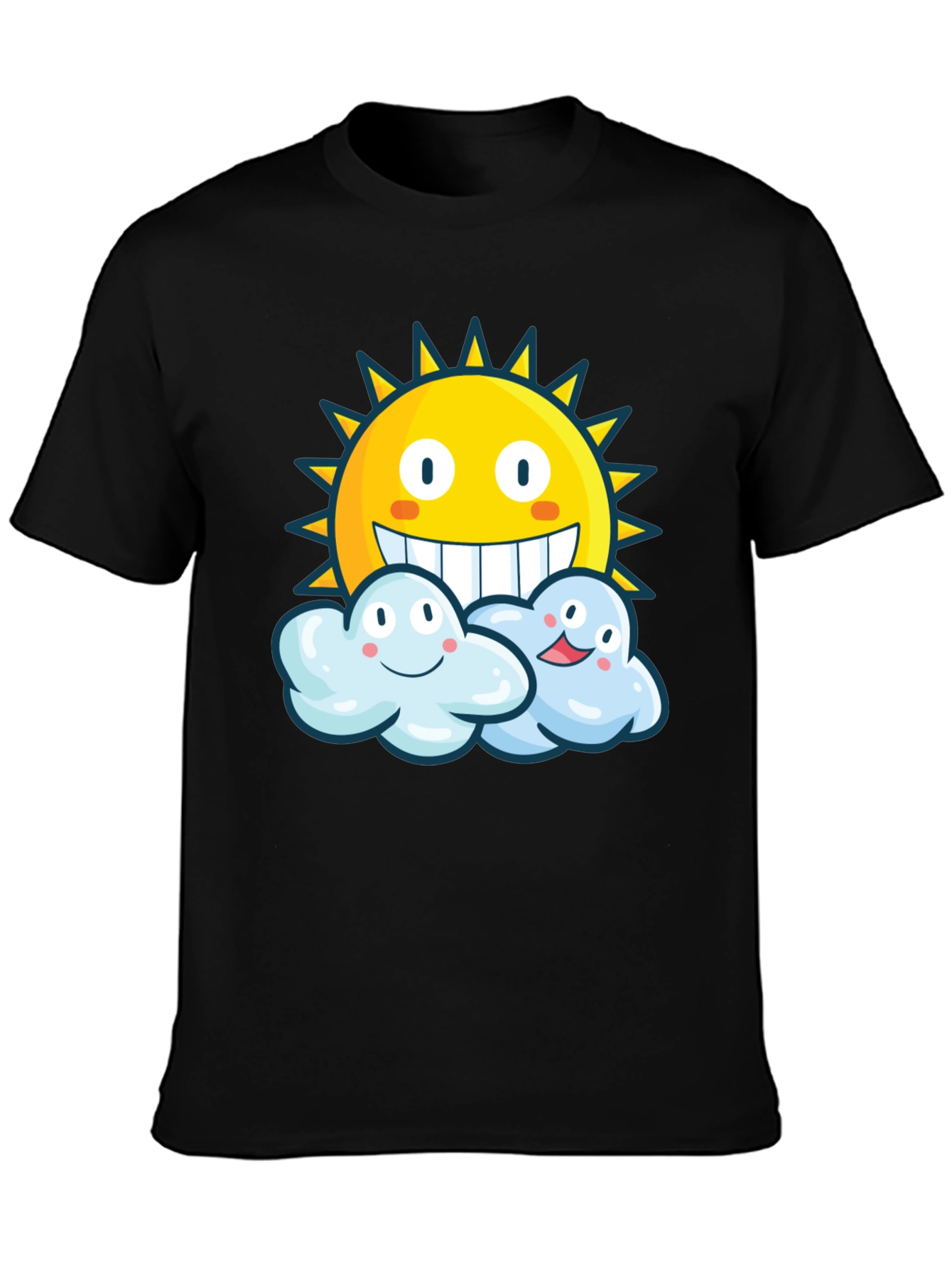Happy Sun & Clouds Black T-Shirt