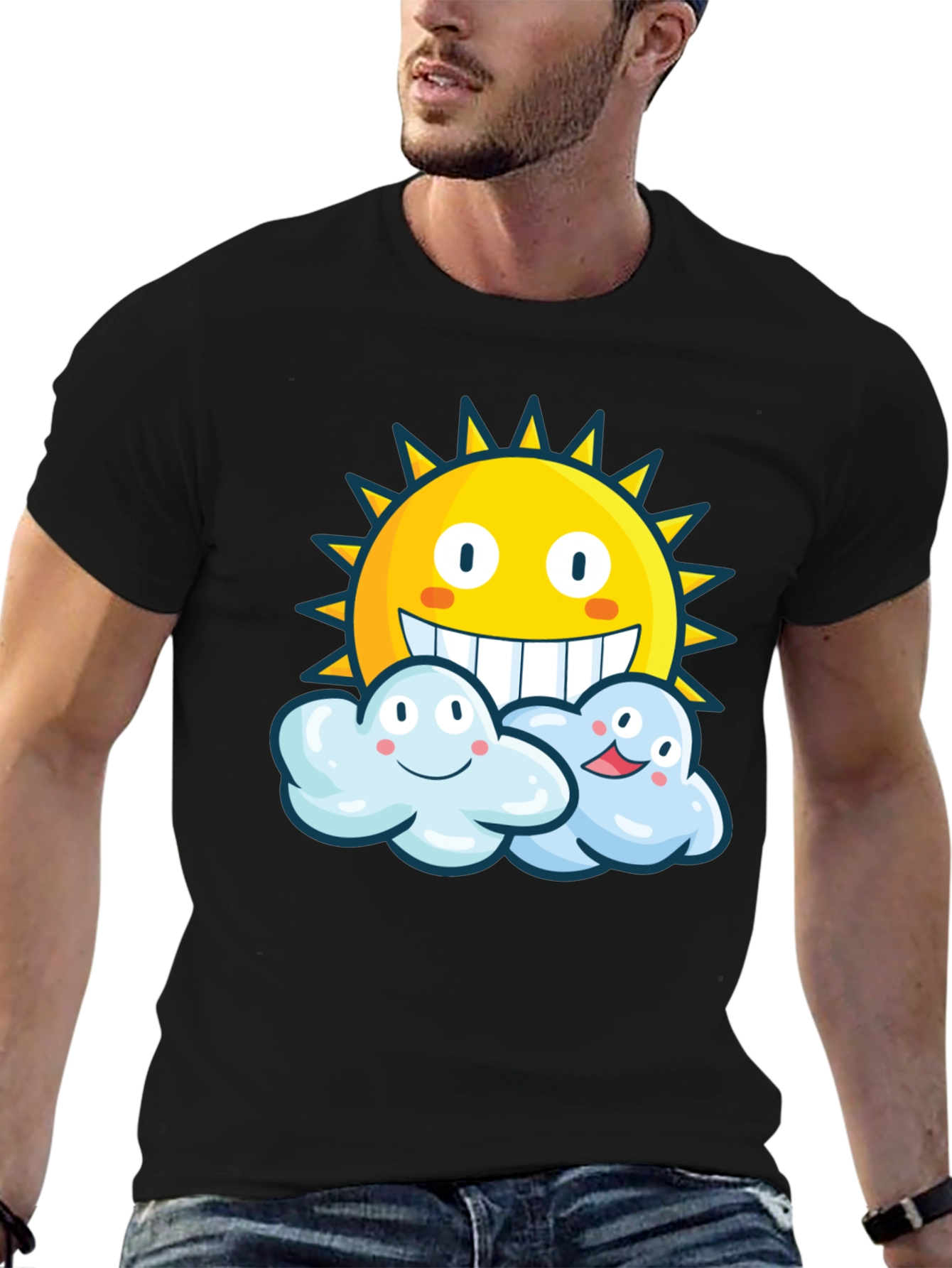 Happy Sun & Clouds Black T-Shirt