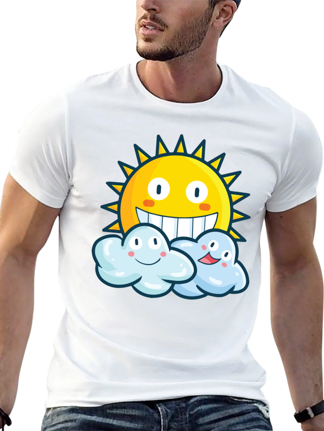 Happy Sun & Clouds Black T-Shirt