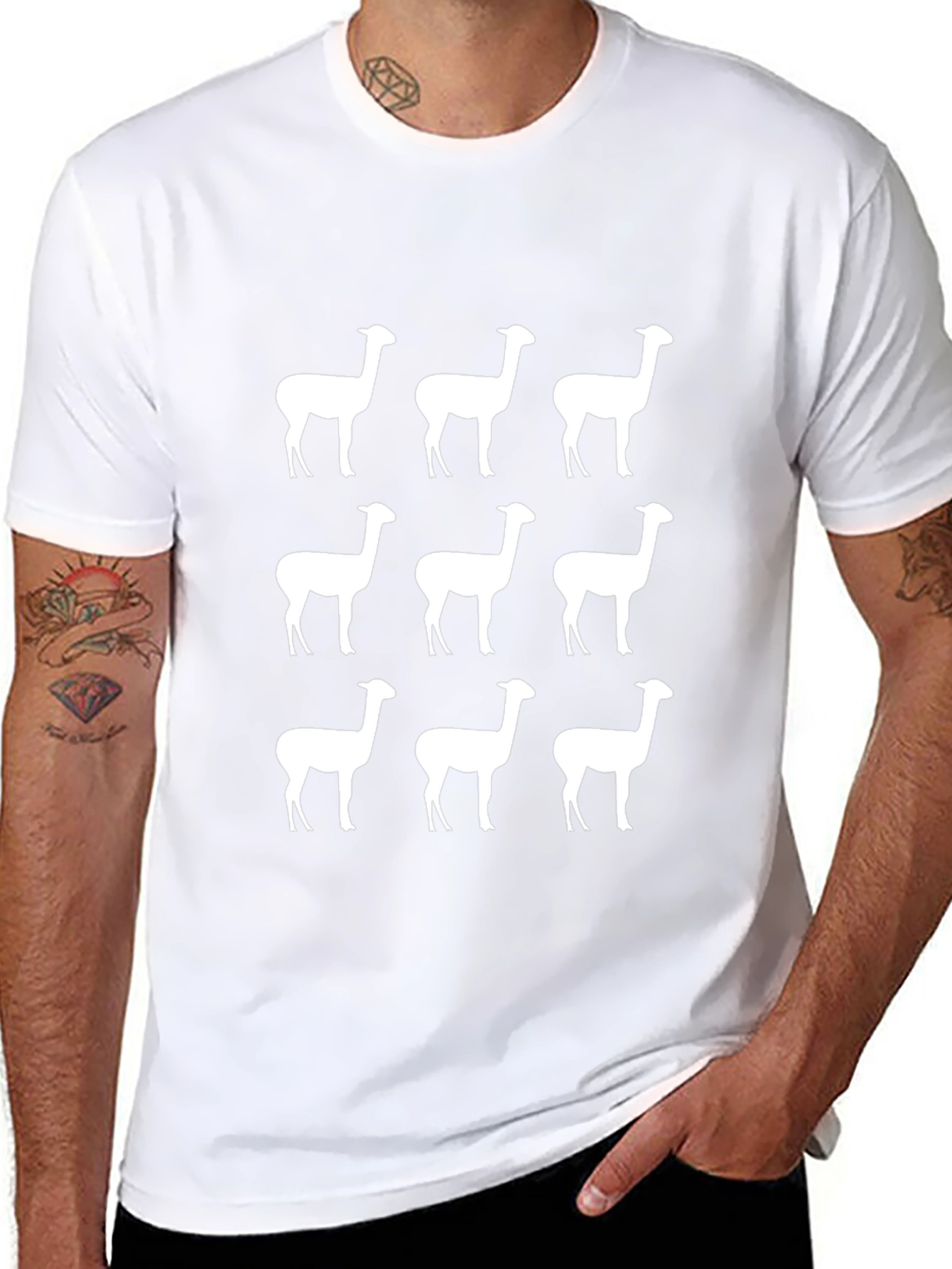Alpaca Pattern Black T-Shirt - Mens Graphic Tee