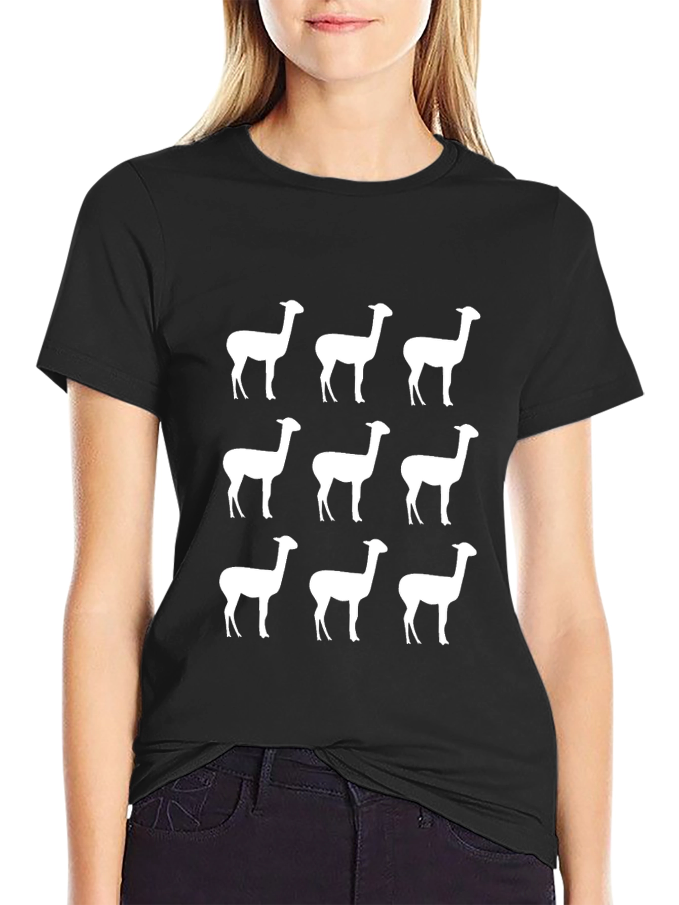 Alpaca Pattern Black T-Shirt - Mens Graphic Tee