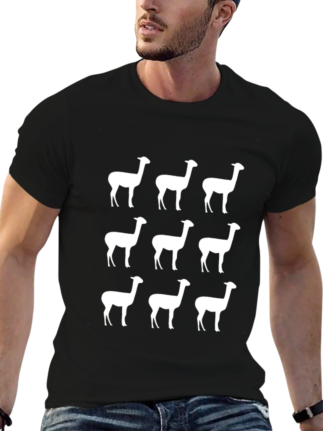 Alpaca Pattern Black T-Shirt - Mens Graphic Tee