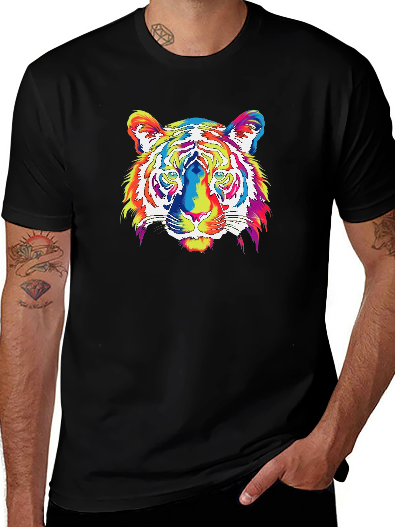 Vibrant Tiger Graphic Tee - Mens Black T-Shirt