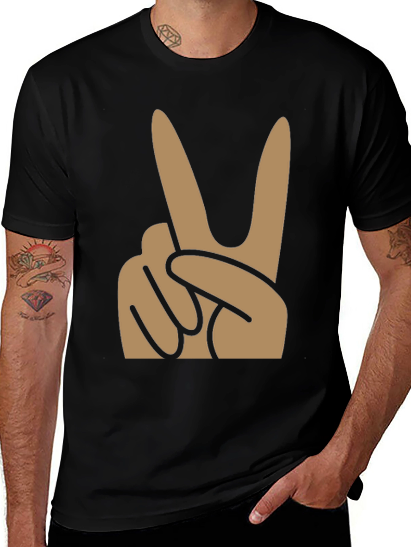 Peace Sign Graphic Tee - Black Cotton Blend Shirt