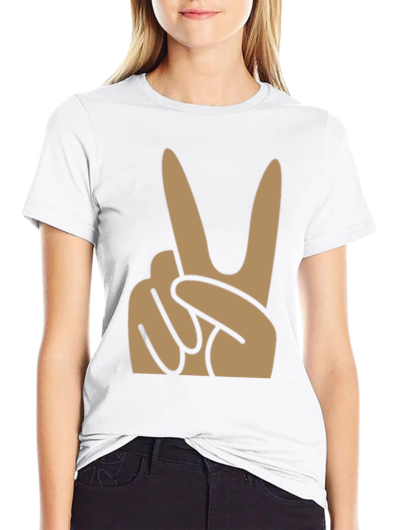 Peace Sign Graphic Tee - Black Cotton Blend Shirt