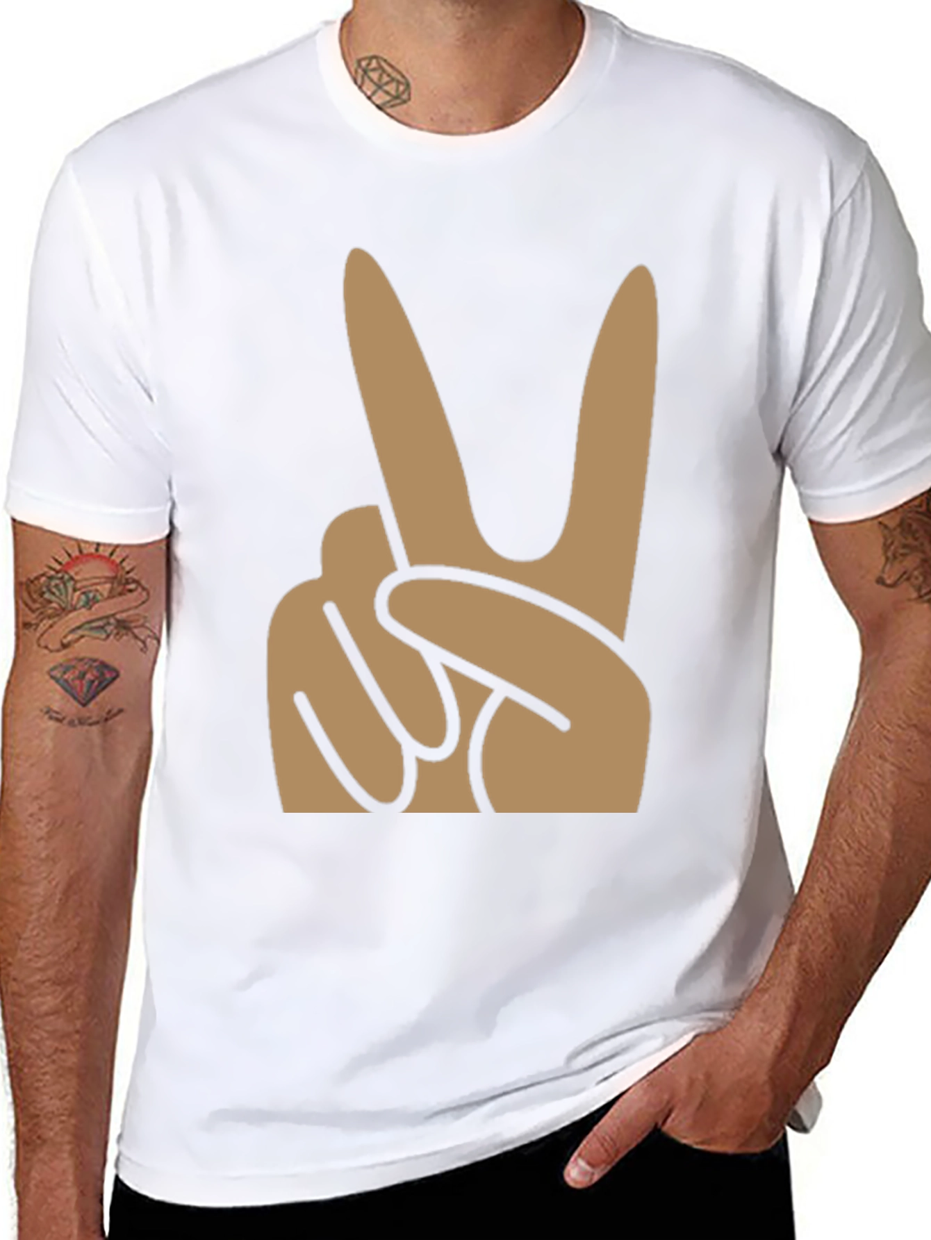 Peace Sign Graphic Tee - Black Cotton Blend Shirt