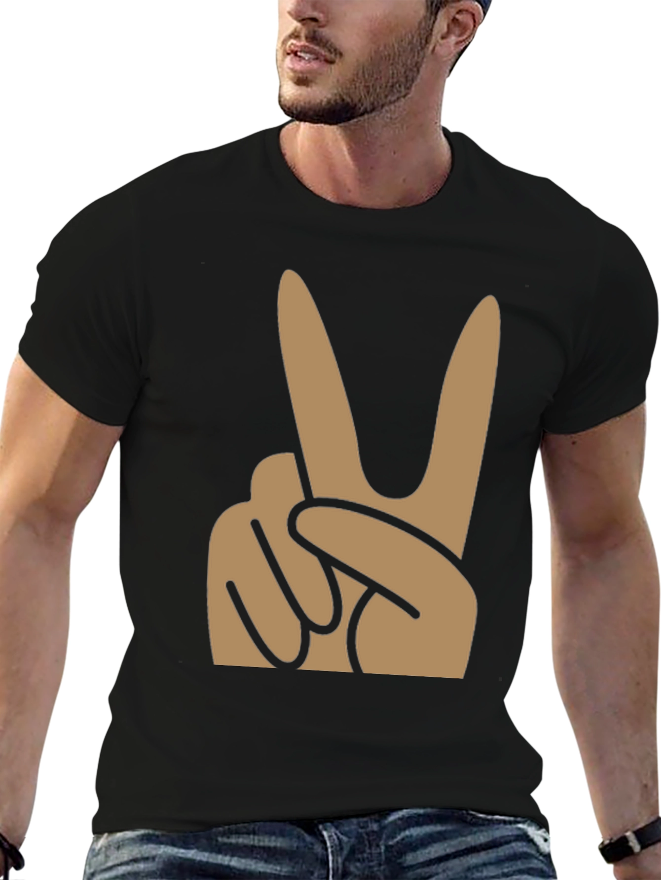 Peace Sign Graphic Tee - Black Cotton Blend Shirt