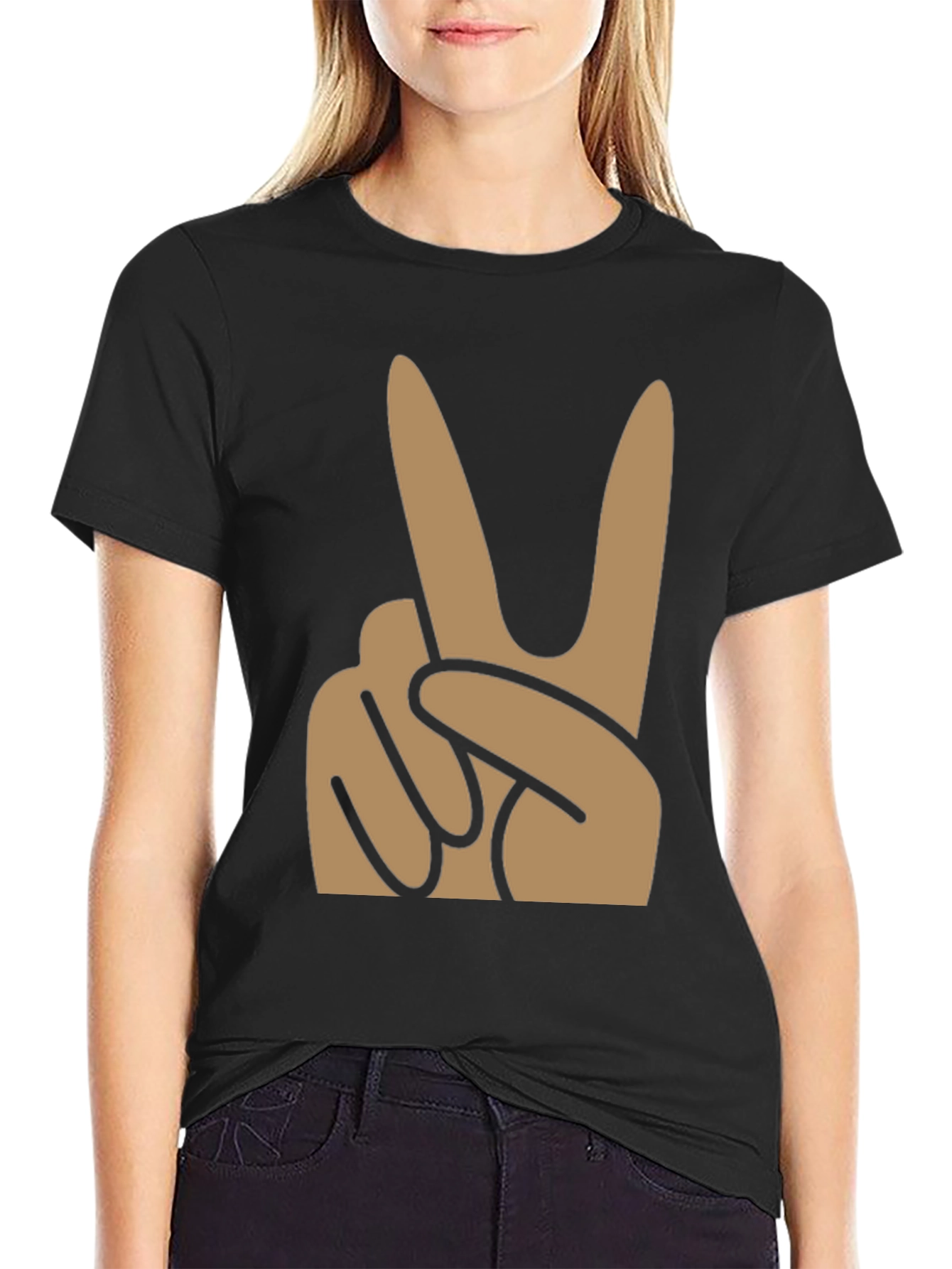 Peace Sign Graphic Tee - Black Cotton Blend Shirt