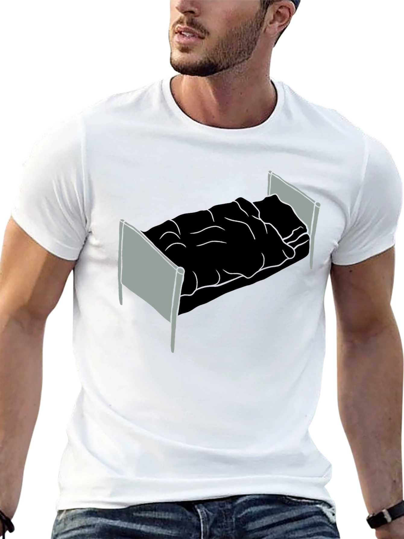 Graphic Tee - Bed Design Black Cotton T-Shirt