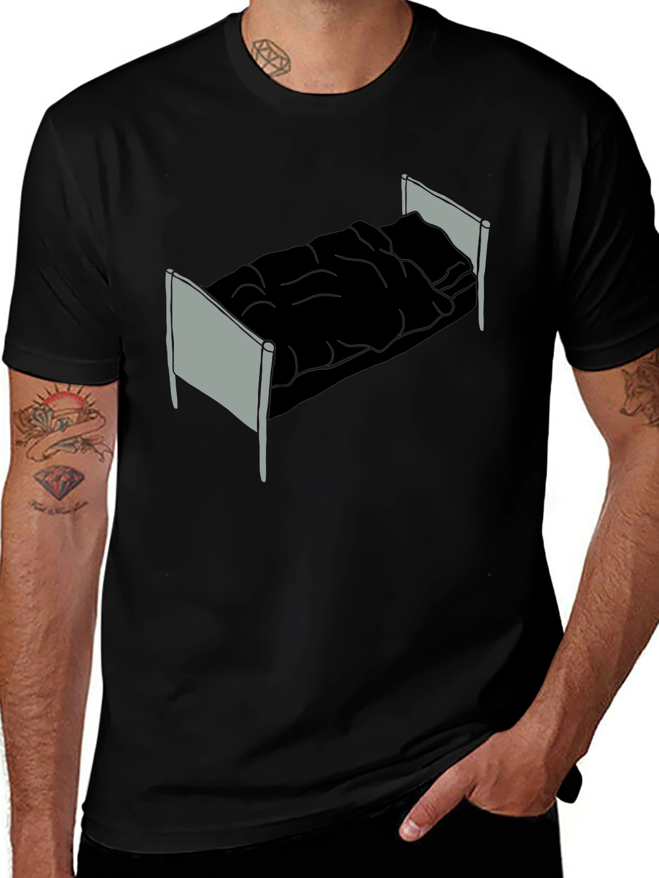 Graphic Tee - Bed Design Black Cotton T-Shirt