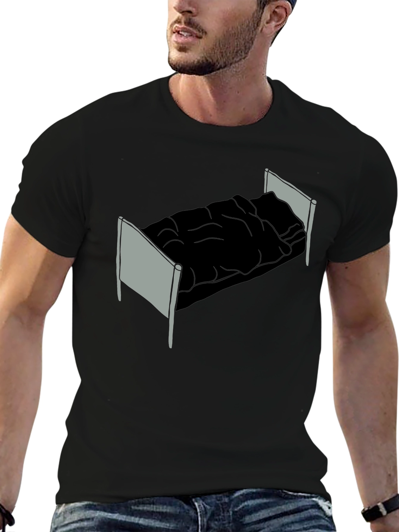 Graphic Tee - Bed Design Black Cotton T-Shirt
